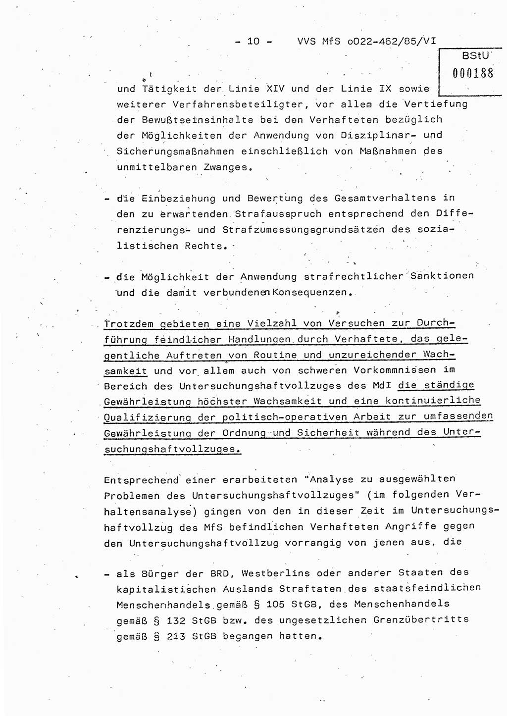 Der Untersuchungshaftvollzug im MfS, Schulungsmaterial Teil Ⅵ, Ministerium für Staatssicherheit [Deutsche Demokratische Republik (DDR)], Abteilung (Abt.) ⅩⅣ, Vertrauliche Verschlußsache (VVS) o022-462/85/Ⅵ, Berlin 1985, Seite 10 (Sch.-Mat. Ⅵ MfS DDR Abt. ⅩⅣ VVS o022-462/85/Ⅵ 1985, S. 10)