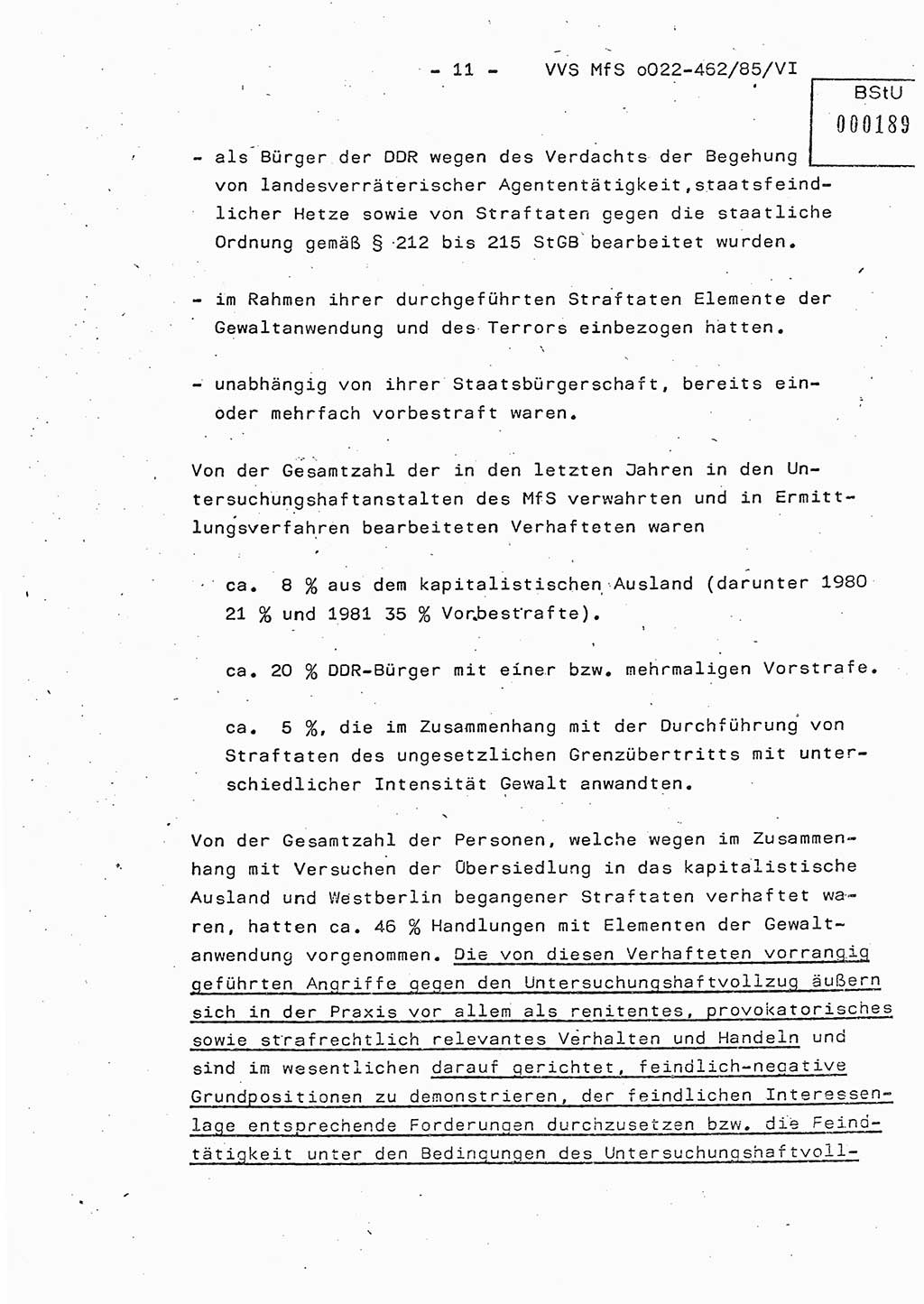 Der Untersuchungshaftvollzug im MfS, Schulungsmaterial Teil Ⅵ, Ministerium für Staatssicherheit [Deutsche Demokratische Republik (DDR)], Abteilung (Abt.) ⅩⅣ, Vertrauliche Verschlußsache (VVS) o022-462/85/Ⅵ, Berlin 1985, Seite 11 (Sch.-Mat. Ⅵ MfS DDR Abt. ⅩⅣ VVS o022-462/85/Ⅵ 1985, S. 11)