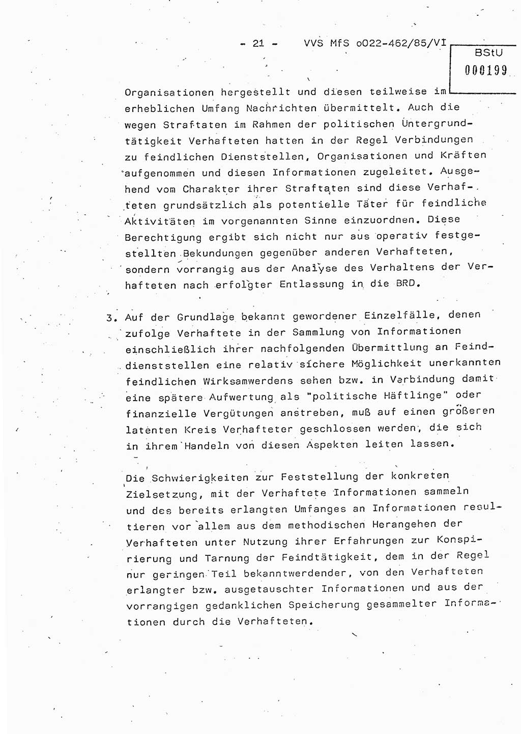 Der Untersuchungshaftvollzug im MfS, Schulungsmaterial Teil Ⅵ, Ministerium für Staatssicherheit [Deutsche Demokratische Republik (DDR)], Abteilung (Abt.) ⅩⅣ, Vertrauliche Verschlußsache (VVS) o022-462/85/Ⅵ, Berlin 1985, Seite 21 (Sch.-Mat. Ⅵ MfS DDR Abt. ⅩⅣ VVS o022-462/85/Ⅵ 1985, S. 21)