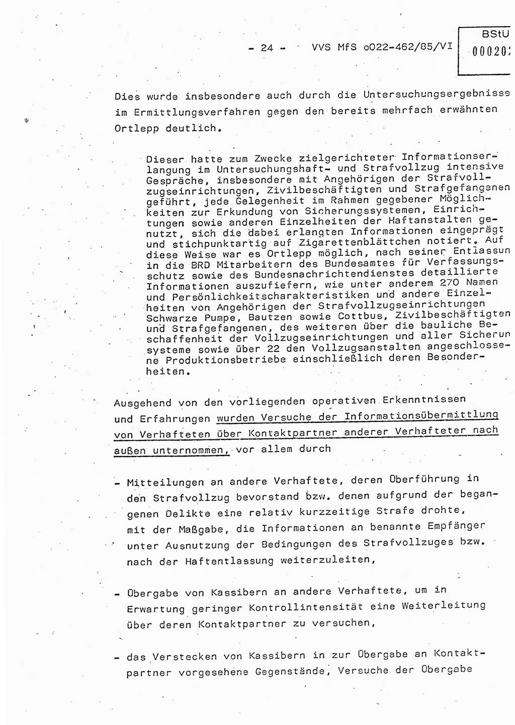 Der Untersuchungshaftvollzug im MfS, Schulungsmaterial Teil Ⅵ, Ministerium für Staatssicherheit [Deutsche Demokratische Republik (DDR)], Abteilung (Abt.) ⅩⅣ, Vertrauliche Verschlußsache (VVS) o022-462/85/Ⅵ, Berlin 1985, Seite 24 (Sch.-Mat. Ⅵ MfS DDR Abt. ⅩⅣ VVS o022-462/85/Ⅵ 1985, S. 24)