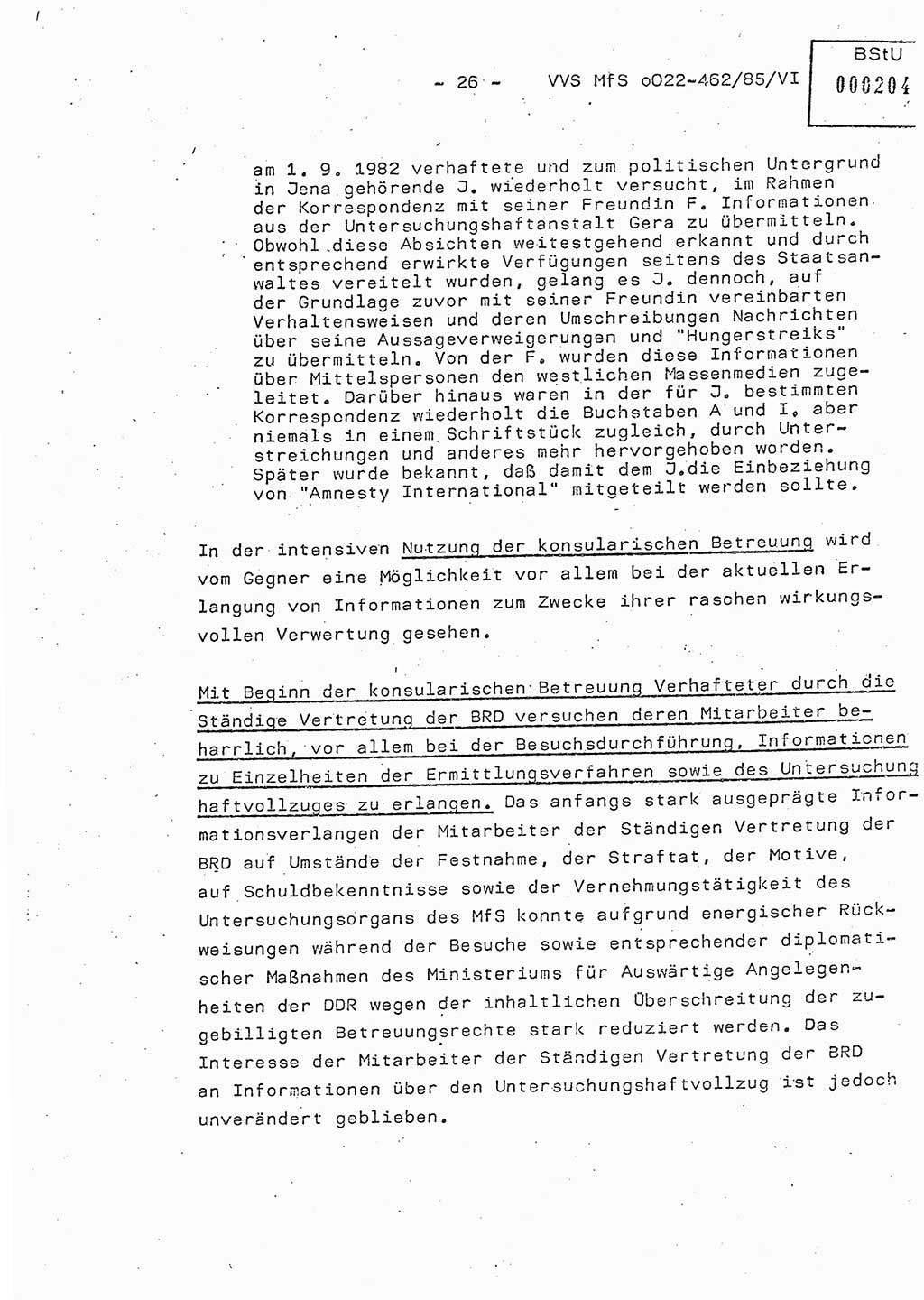 Der Untersuchungshaftvollzug im MfS, Schulungsmaterial Teil Ⅵ, Ministerium für Staatssicherheit [Deutsche Demokratische Republik (DDR)], Abteilung (Abt.) ⅩⅣ, Vertrauliche Verschlußsache (VVS) o022-462/85/Ⅵ, Berlin 1985, Seite 26 (Sch.-Mat. Ⅵ MfS DDR Abt. ⅩⅣ VVS o022-462/85/Ⅵ 1985, S. 26)
