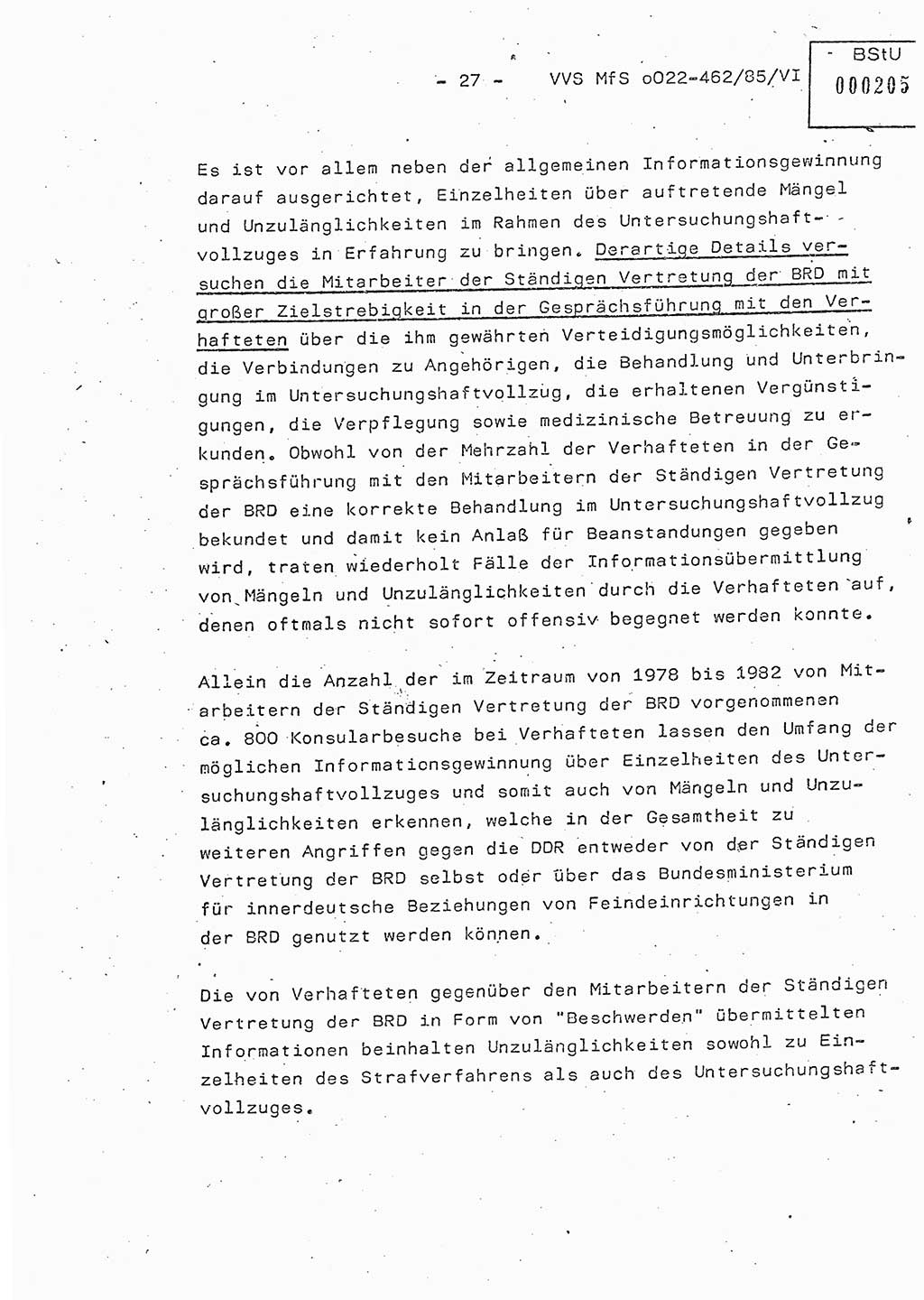 Der Untersuchungshaftvollzug im MfS, Schulungsmaterial Teil Ⅵ, Ministerium für Staatssicherheit [Deutsche Demokratische Republik (DDR)], Abteilung (Abt.) ⅩⅣ, Vertrauliche Verschlußsache (VVS) o022-462/85/Ⅵ, Berlin 1985, Seite 27 (Sch.-Mat. Ⅵ MfS DDR Abt. ⅩⅣ VVS o022-462/85/Ⅵ 1985, S. 27)