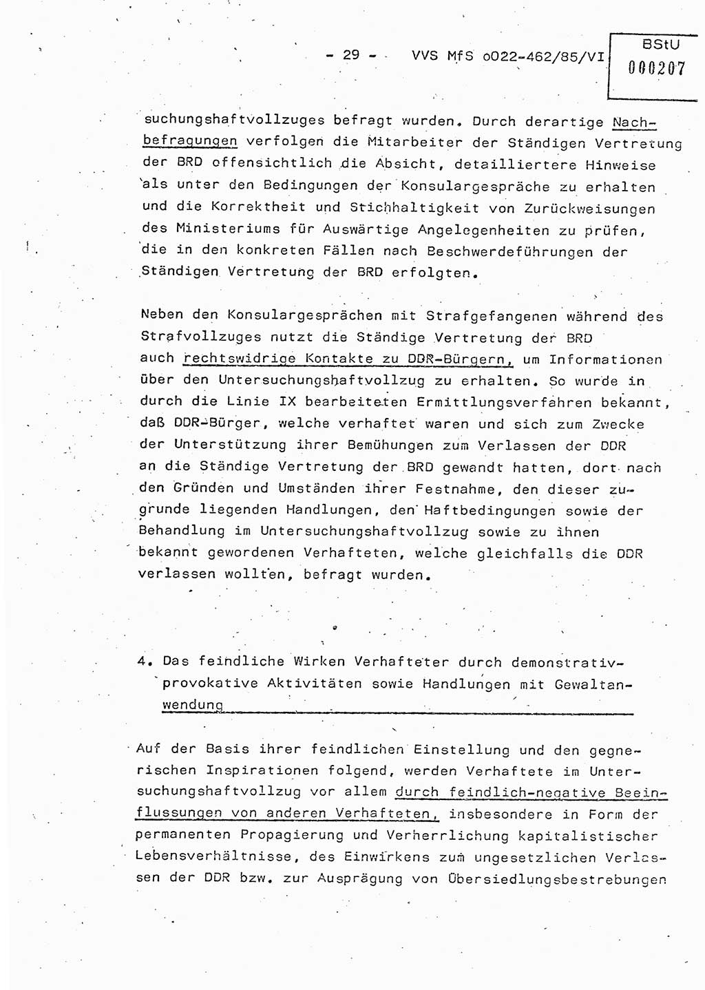 Der Untersuchungshaftvollzug im MfS, Schulungsmaterial Teil Ⅵ, Ministerium für Staatssicherheit [Deutsche Demokratische Republik (DDR)], Abteilung (Abt.) ⅩⅣ, Vertrauliche Verschlußsache (VVS) o022-462/85/Ⅵ, Berlin 1985, Seite 29 (Sch.-Mat. Ⅵ MfS DDR Abt. ⅩⅣ VVS o022-462/85/Ⅵ 1985, S. 29)