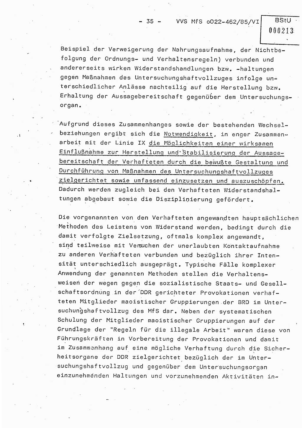 Der Untersuchungshaftvollzug im MfS, Schulungsmaterial Teil Ⅵ, Ministerium für Staatssicherheit [Deutsche Demokratische Republik (DDR)], Abteilung (Abt.) ⅩⅣ, Vertrauliche Verschlußsache (VVS) o022-462/85/Ⅵ, Berlin 1985, Seite 35 (Sch.-Mat. Ⅵ MfS DDR Abt. ⅩⅣ VVS o022-462/85/Ⅵ 1985, S. 35)