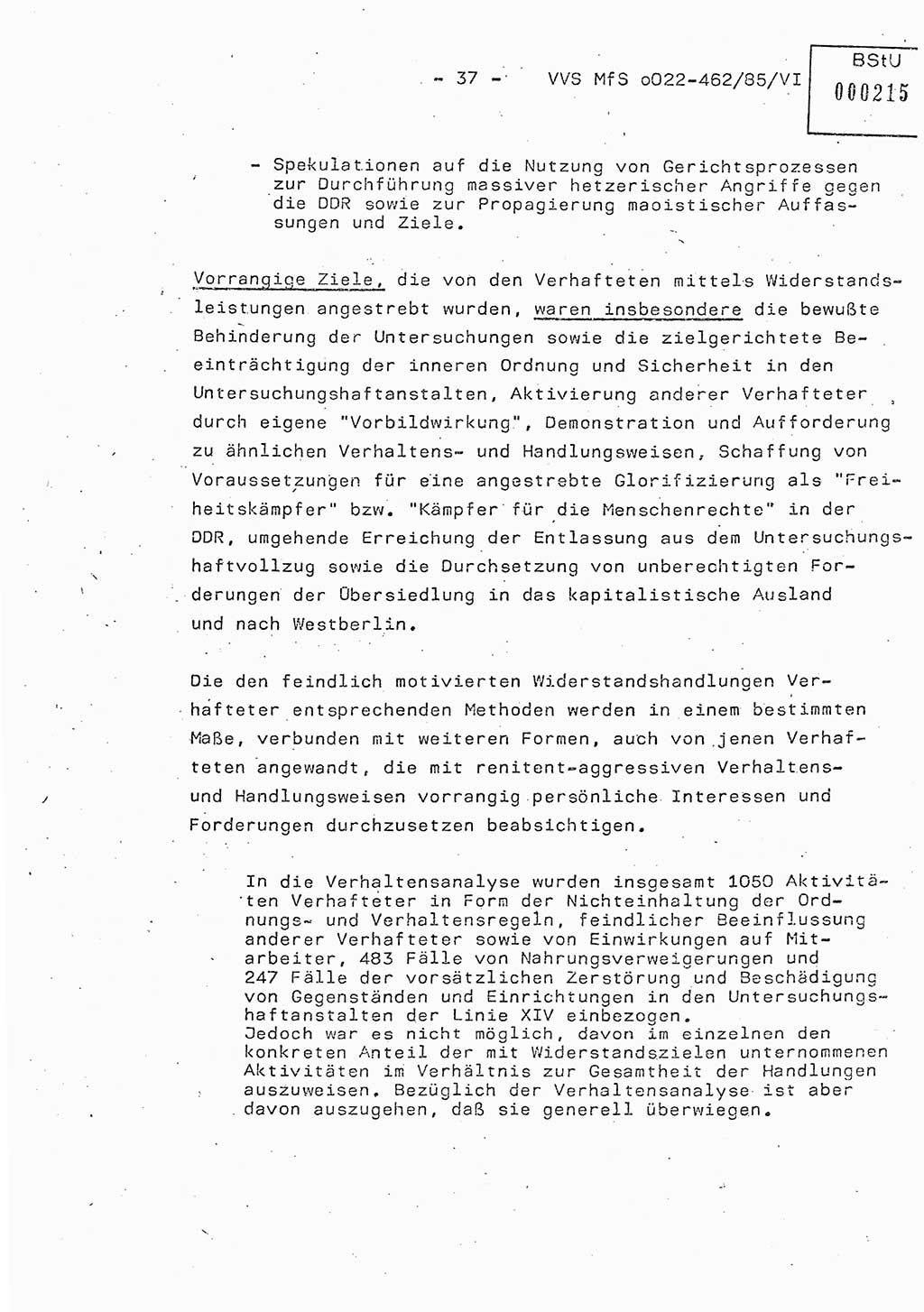 Der Untersuchungshaftvollzug im MfS, Schulungsmaterial Teil Ⅵ, Ministerium für Staatssicherheit [Deutsche Demokratische Republik (DDR)], Abteilung (Abt.) ⅩⅣ, Vertrauliche Verschlußsache (VVS) o022-462/85/Ⅵ, Berlin 1985, Seite 37 (Sch.-Mat. Ⅵ MfS DDR Abt. ⅩⅣ VVS o022-462/85/Ⅵ 1985, S. 37)