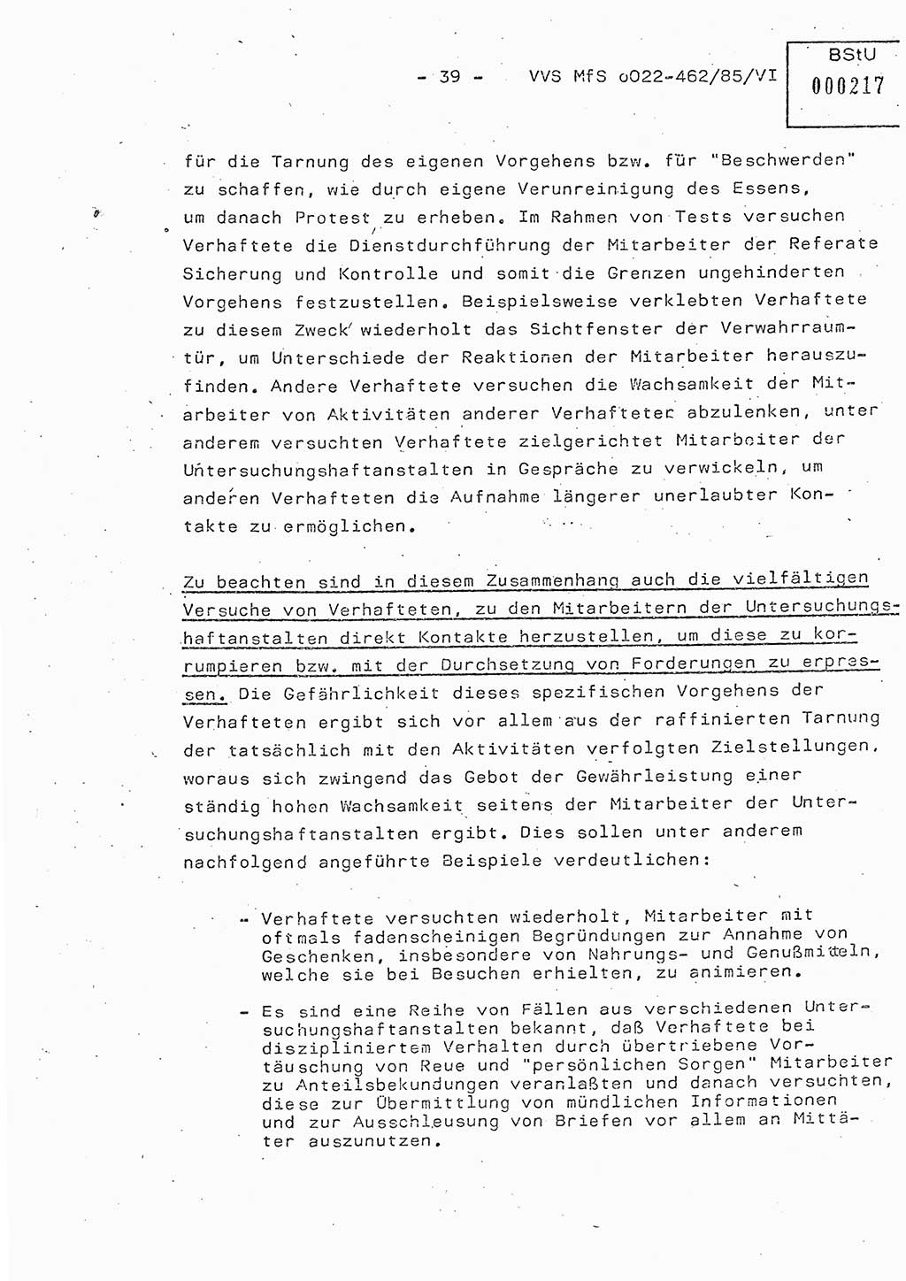 Der Untersuchungshaftvollzug im MfS, Schulungsmaterial Teil Ⅵ, Ministerium für Staatssicherheit [Deutsche Demokratische Republik (DDR)], Abteilung (Abt.) ⅩⅣ, Vertrauliche Verschlußsache (VVS) o022-462/85/Ⅵ, Berlin 1985, Seite 39 (Sch.-Mat. Ⅵ MfS DDR Abt. ⅩⅣ VVS o022-462/85/Ⅵ 1985, S. 39)