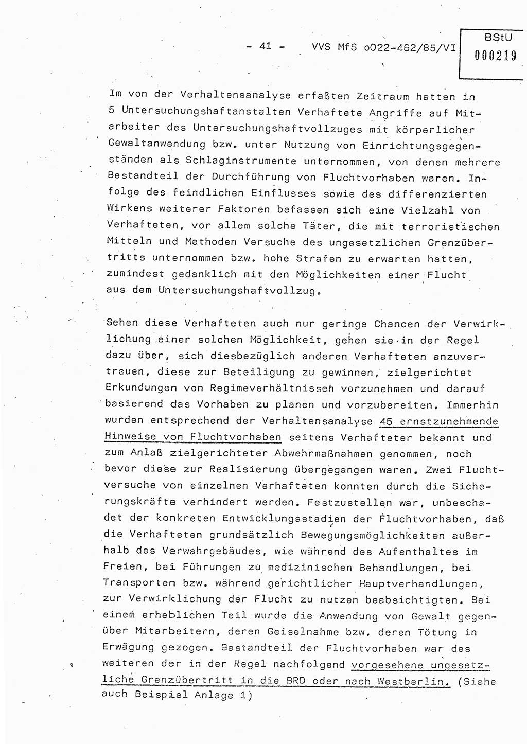 Der Untersuchungshaftvollzug im MfS, Schulungsmaterial Teil Ⅵ, Ministerium für Staatssicherheit [Deutsche Demokratische Republik (DDR)], Abteilung (Abt.) ⅩⅣ, Vertrauliche Verschlußsache (VVS) o022-462/85/Ⅵ, Berlin 1985, Seite 41 (Sch.-Mat. Ⅵ MfS DDR Abt. ⅩⅣ VVS o022-462/85/Ⅵ 1985, S. 41)