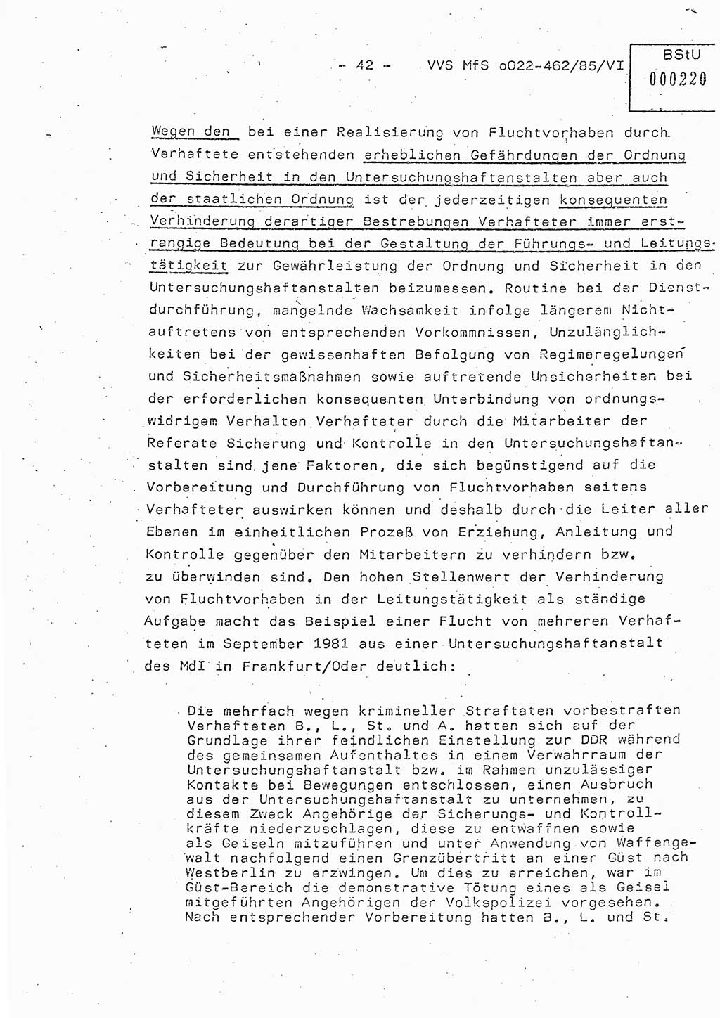 Der Untersuchungshaftvollzug im MfS, Schulungsmaterial Teil Ⅵ, Ministerium für Staatssicherheit [Deutsche Demokratische Republik (DDR)], Abteilung (Abt.) ⅩⅣ, Vertrauliche Verschlußsache (VVS) o022-462/85/Ⅵ, Berlin 1985, Seite 42 (Sch.-Mat. Ⅵ MfS DDR Abt. ⅩⅣ VVS o022-462/85/Ⅵ 1985, S. 42)