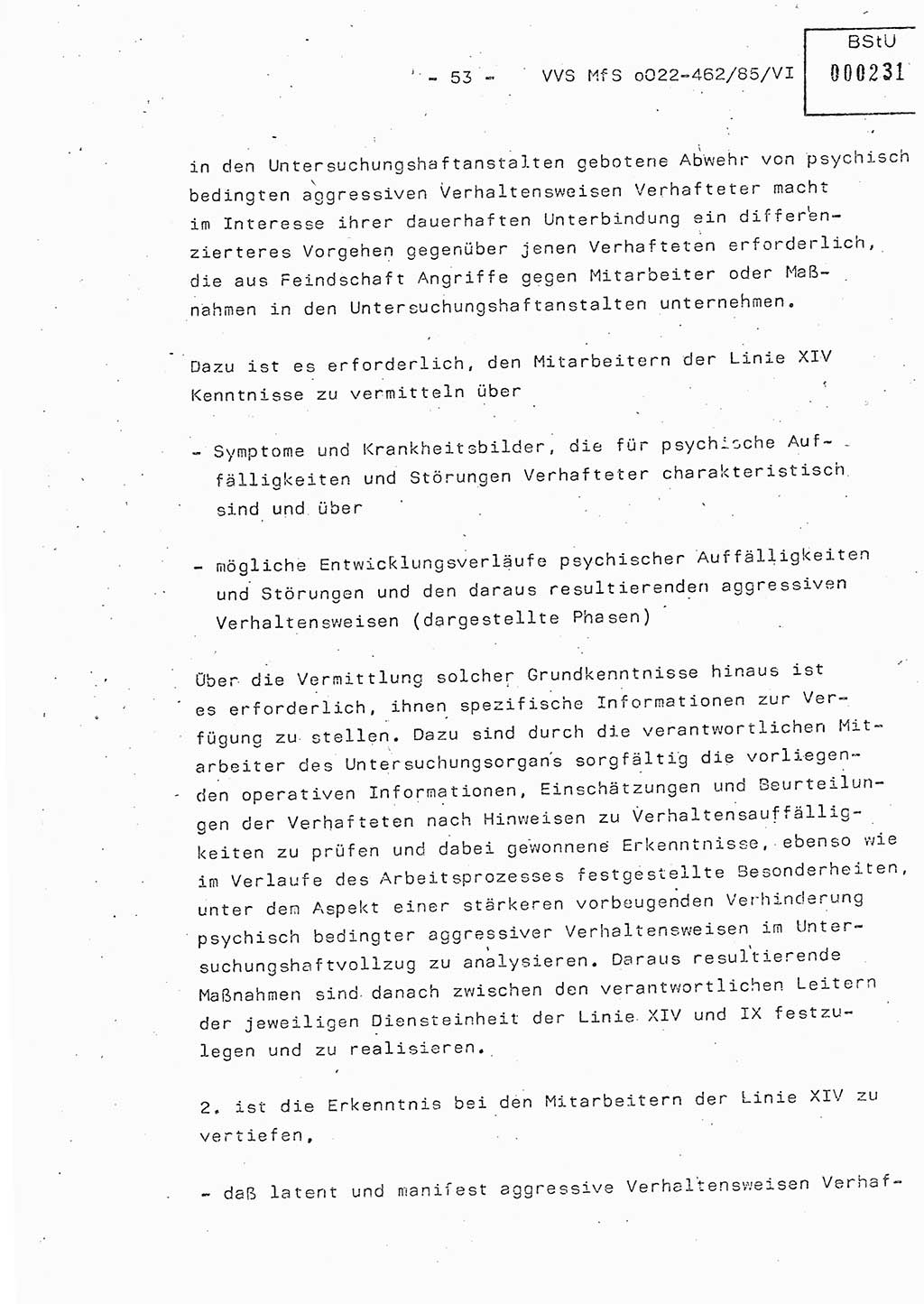 Der Untersuchungshaftvollzug im MfS, Schulungsmaterial Teil â…¥, Ministerium fÃ¼r Staatssicherheit [Deutsche Demokratische Republik (DDR)], Abteilung (Abt.) â…©â…£, Vertrauliche VerschluÃŸsache (VVS) o022-462/85/â…¥, Berlin 1985, Seite 53 (Sch.-Mat. â…¥ MfS DDR Abt. â…©â…£ VVS o022-462/85/â…¥ 1985, S. 53)