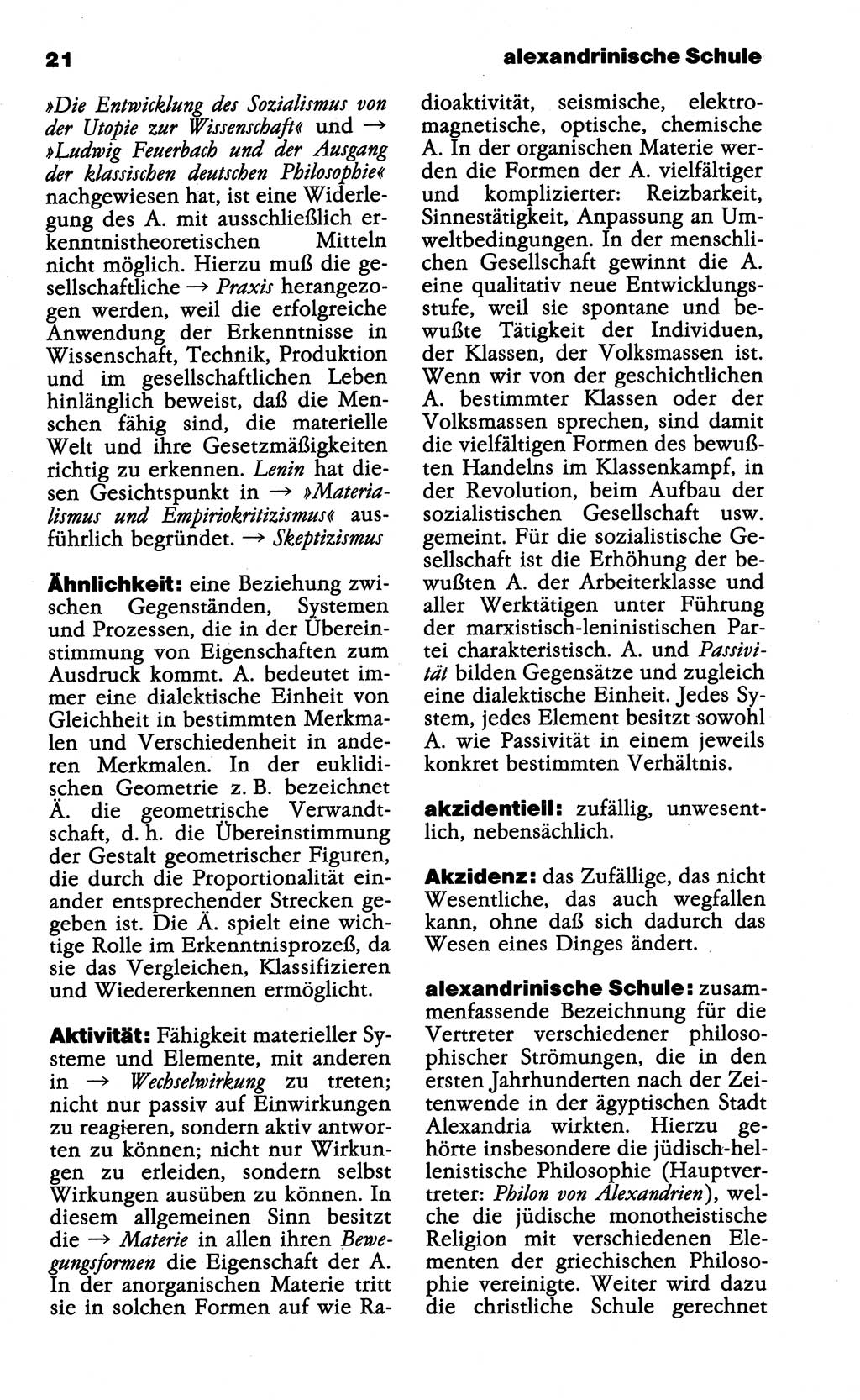 Wörterbuch der marxistisch-leninistischen Philosophie [Deutsche Demokratische Republik (DDR)] 1985, Seite 21 (Wb. ML Phil. DDR 1985, S. 21)