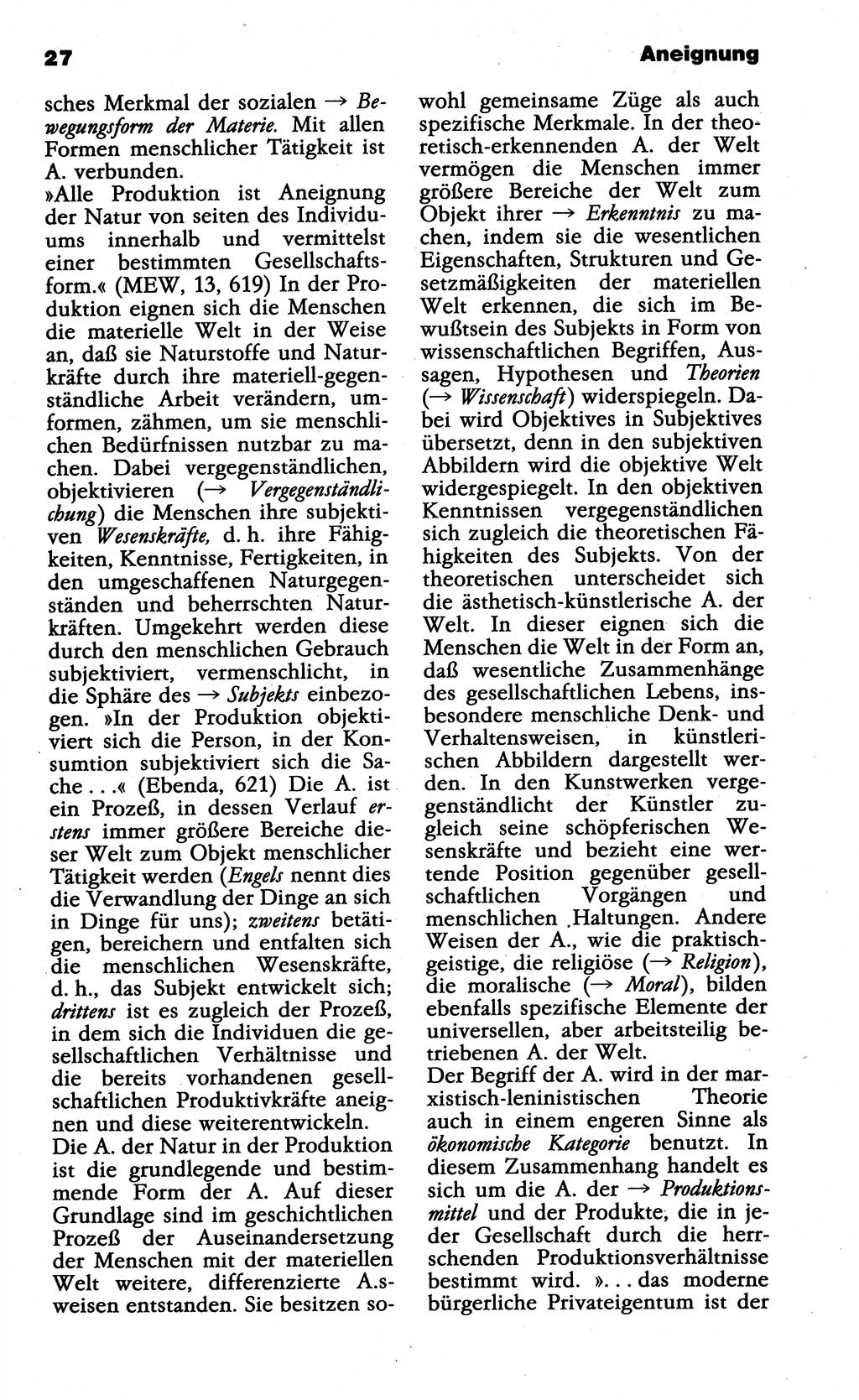 Wörterbuch der marxistisch-leninistischen Philosophie [Deutsche Demokratische Republik (DDR)] 1985, Seite 27 (Wb. ML Phil. DDR 1985, S. 27)