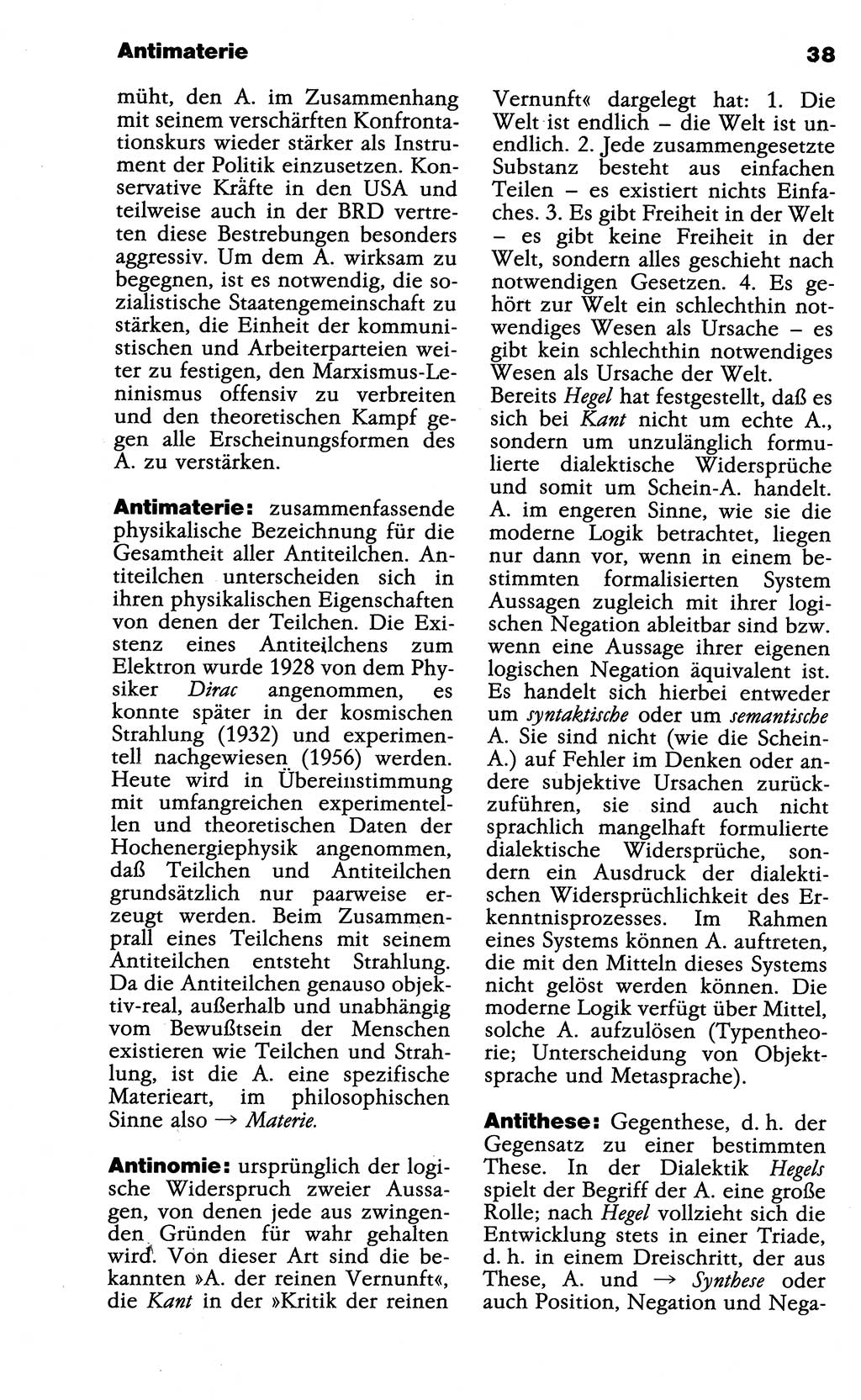 Wörterbuch der marxistisch-leninistischen Philosophie [Deutsche Demokratische Republik (DDR)] 1985, Seite 38 (Wb. ML Phil. DDR 1985, S. 38)