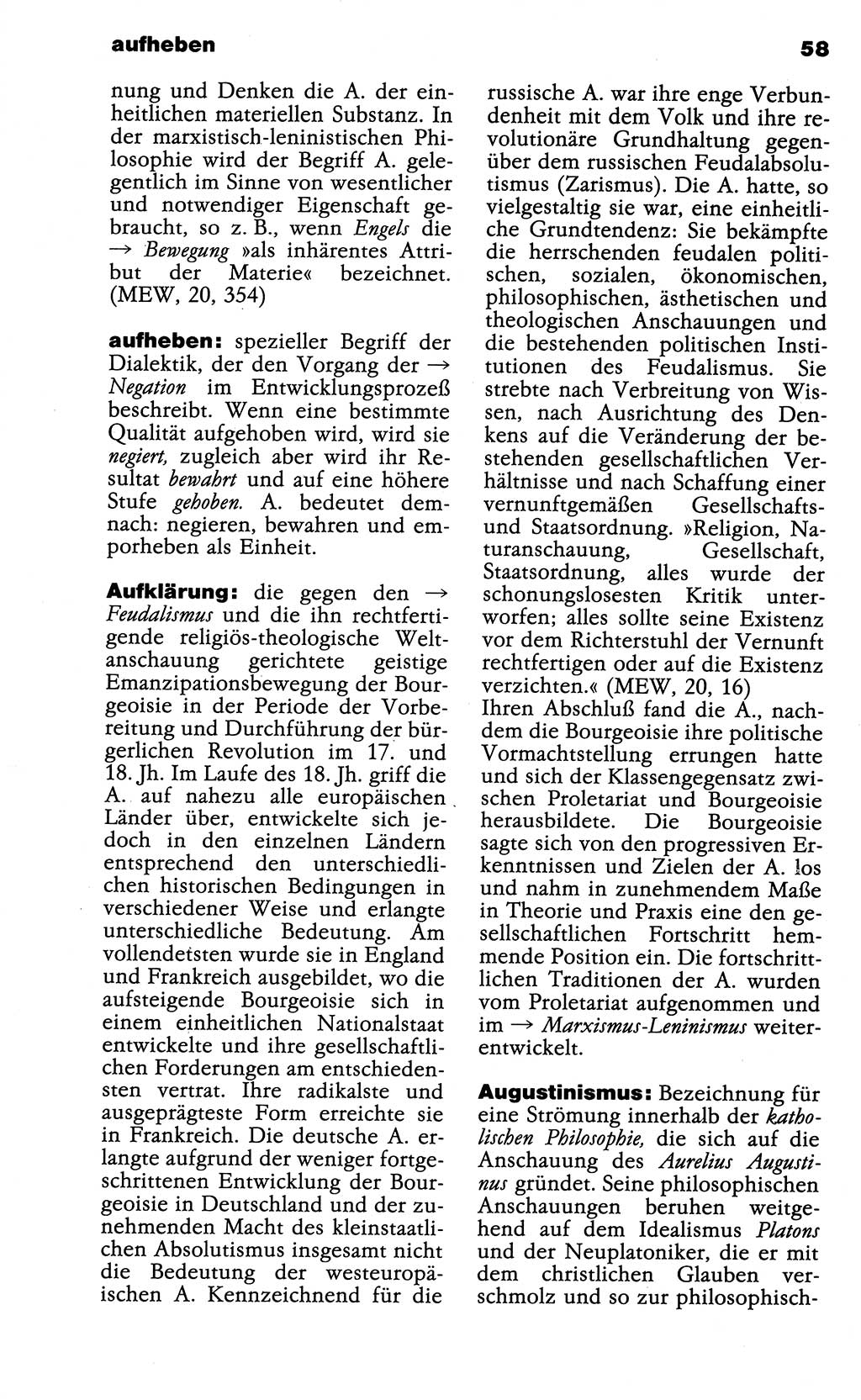 Wörterbuch der marxistisch-leninistischen Philosophie [Deutsche Demokratische Republik (DDR)] 1985, Seite 58 (Wb. ML Phil. DDR 1985, S. 58)