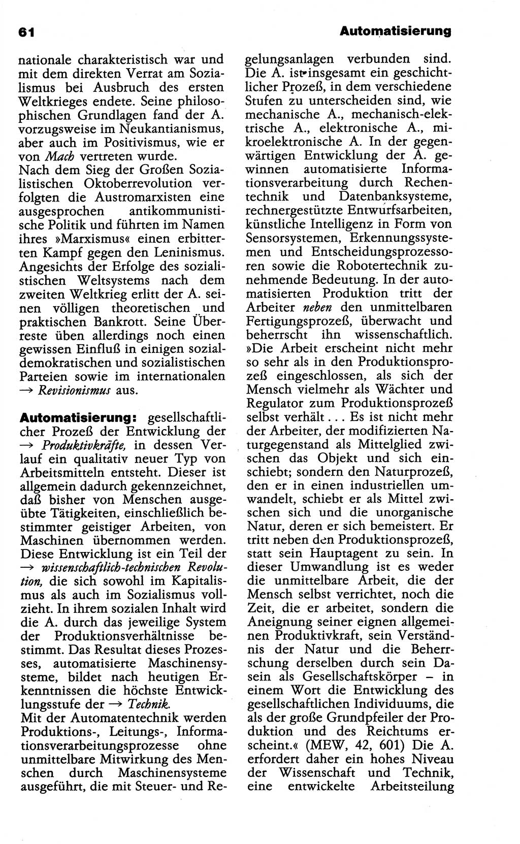 Wörterbuch der marxistisch-leninistischen Philosophie [Deutsche Demokratische Republik (DDR)] 1985, Seite 61 (Wb. ML Phil. DDR 1985, S. 61)
