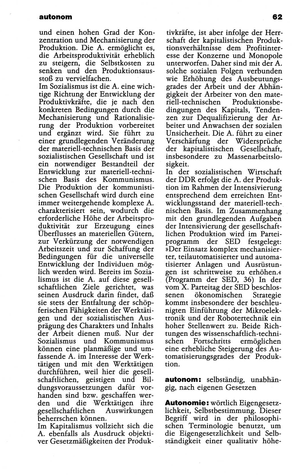 Wörterbuch der marxistisch-leninistischen Philosophie [Deutsche Demokratische Republik (DDR)] 1985, Seite 62 (Wb. ML Phil. DDR 1985, S. 62)