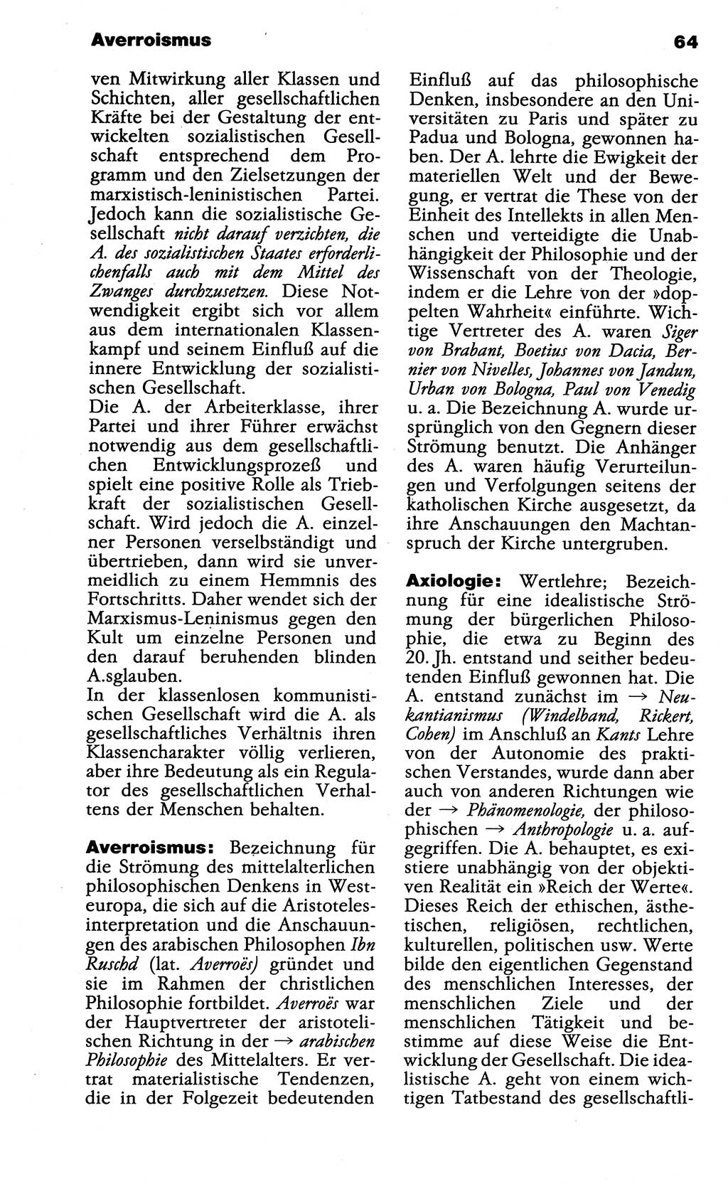 Wörterbuch der marxistisch-leninistischen Philosophie [Deutsche Demokratische Republik (DDR)] 1985, Seite 64 (Wb. ML Phil. DDR 1985, S. 64)