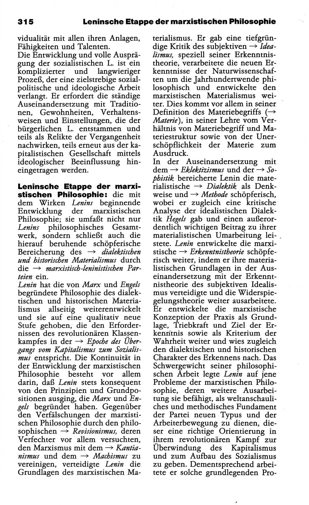 Wörterbuch der marxistisch-leninistischen Philosophie [Deutsche Demokratische Republik (DDR)] 1985, Seite 315 (Wb. ML Phil. DDR 1985, S. 315)