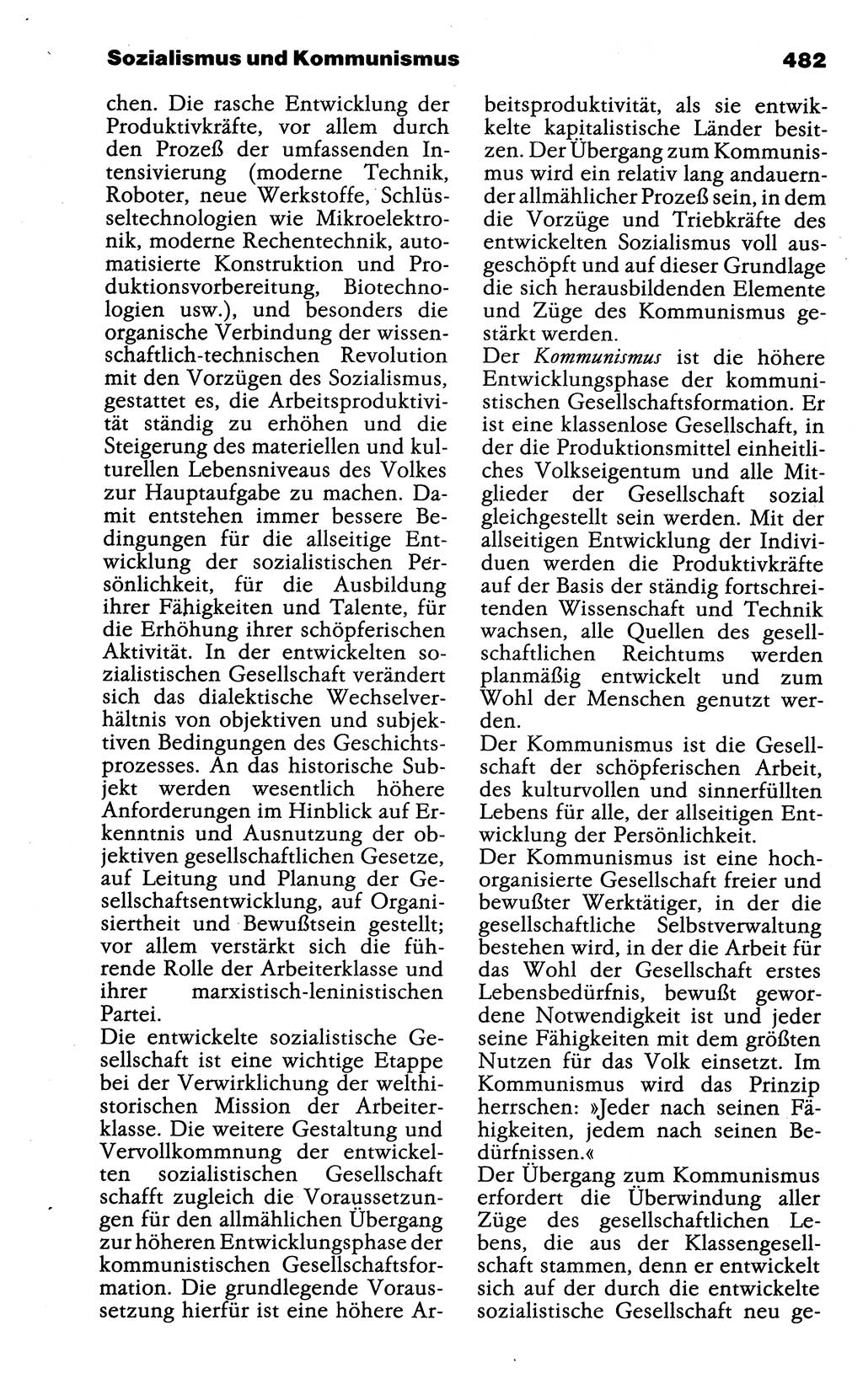 Wörterbuch der marxistisch-leninistischen Philosophie [Deutsche Demokratische Republik (DDR)] 1985, Seite 482 (Wb. ML Phil. DDR 1985, S. 482)