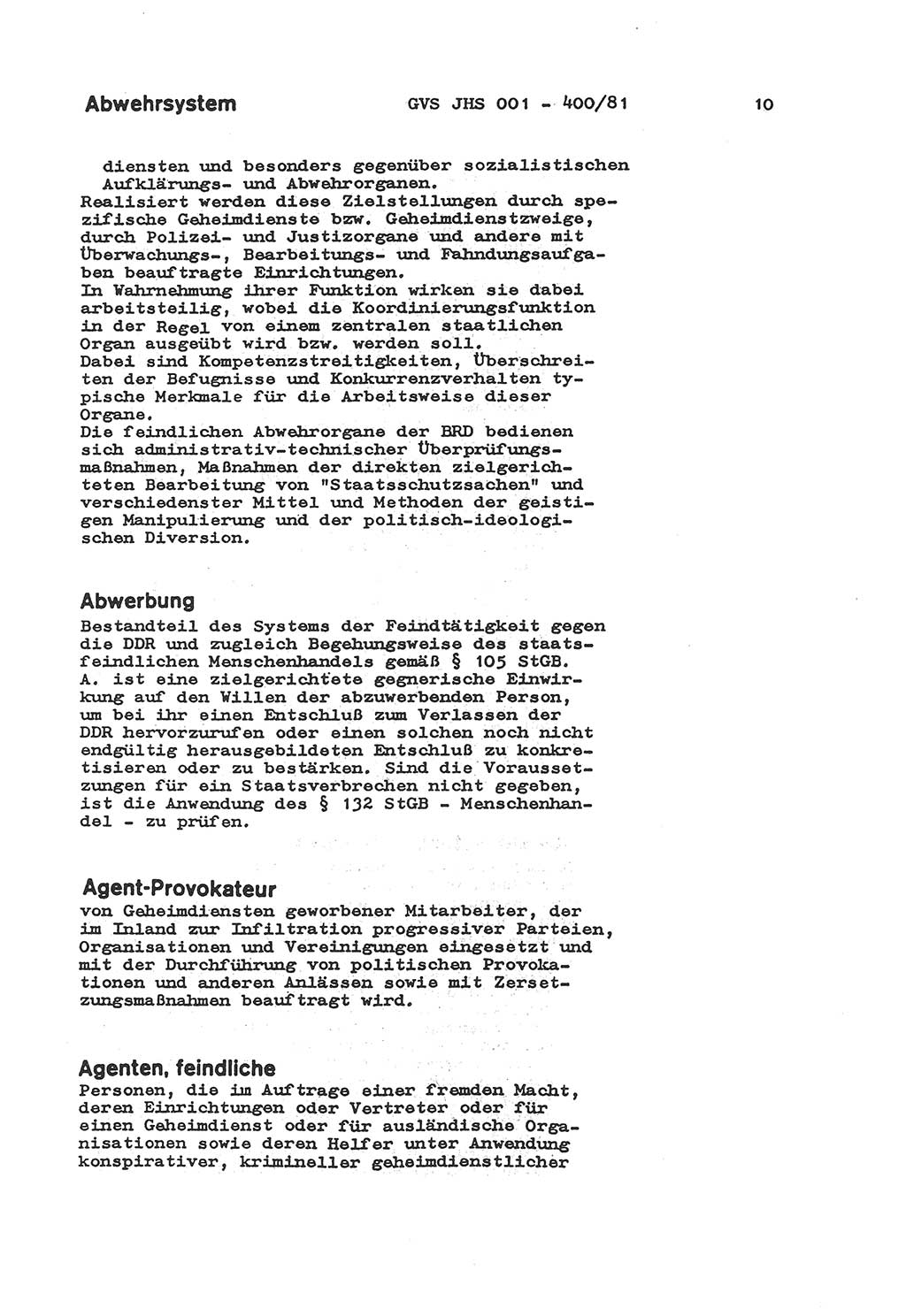 Wörterbuch der politisch-operativen Arbeit, Ministerium für Staatssicherheit (MfS) [Deutsche Demokratische Republik (DDR)], Juristische Hochschule (JHS), Geheime Verschlußsache (GVS) o001-400/81, Potsdam 1985, Blatt 10 (Wb. pol.-op. Arb. MfS DDR JHS GVS o001-400/81 1985, Bl. 10)