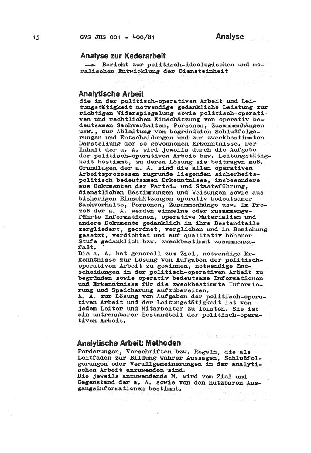 Wörterbuch der politisch-operativen Arbeit, Ministerium für Staatssicherheit (MfS) [Deutsche Demokratische Republik (DDR)], Juristische Hochschule (JHS), Geheime Verschlußsache (GVS) o001-400/81, Potsdam 1985, Blatt 15 (Wb. pol.-op. Arb. MfS DDR JHS GVS o001-400/81 1985, Bl. 15)