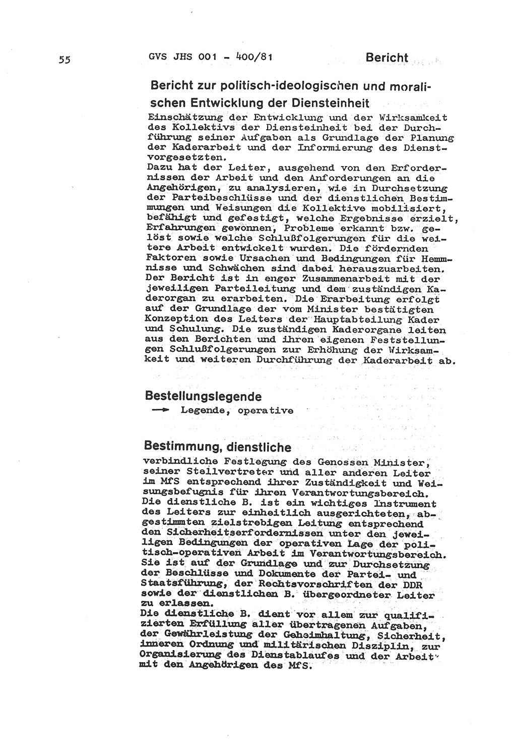 Wörterbuch der politisch-operativen Arbeit, Ministerium für Staatssicherheit (MfS) [Deutsche Demokratische Republik (DDR)], Juristische Hochschule (JHS), Geheime Verschlußsache (GVS) o001-400/81, Potsdam 1985, Blatt 55 (Wb. pol.-op. Arb. MfS DDR JHS GVS o001-400/81 1985, Bl. 55)