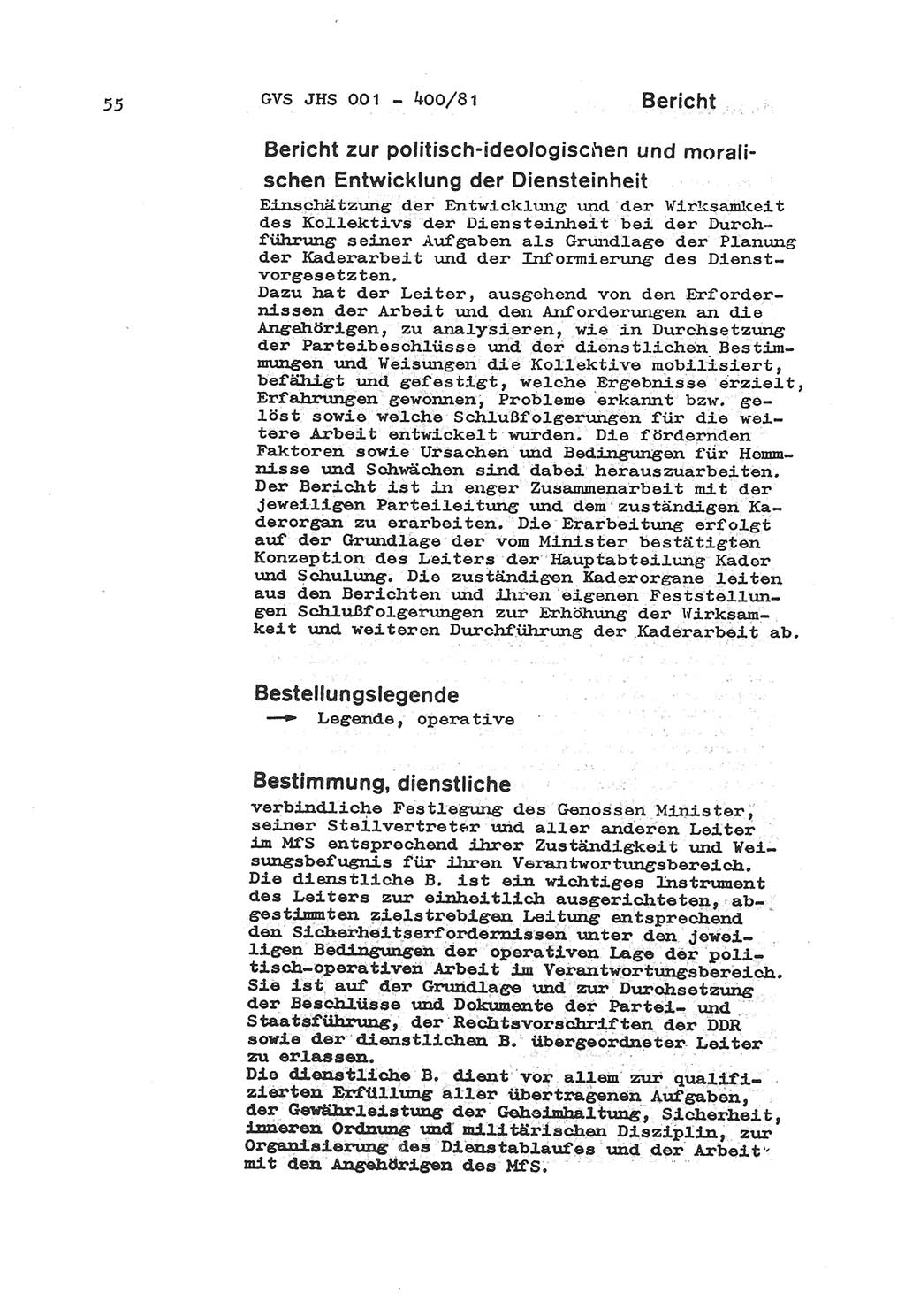 Wörterbuch der politisch-operativen Arbeit, Ministerium für Staatssicherheit (MfS) [Deutsche Demokratische Republik (DDR)], Juristische Hochschule (JHS), Geheime Verschlußsache (GVS) o001-400/81, Potsdam 1985, Blatt 55 (Wb. pol.-op. Arb. MfS DDR JHS GVS o001-400/81 1985, Bl. 55)