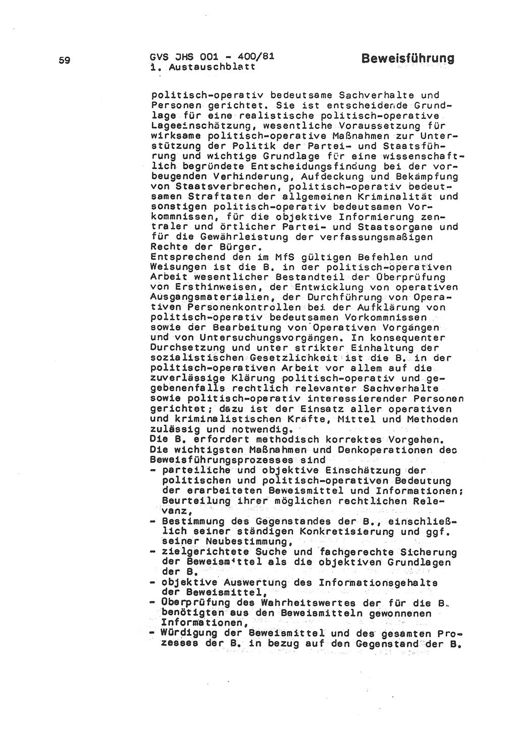 Wörterbuch der politisch-operativen Arbeit, Ministerium für Staatssicherheit (MfS) [Deutsche Demokratische Republik (DDR)], Juristische Hochschule (JHS), Geheime Verschlußsache (GVS) o001-400/81, Potsdam 1985, Blatt 59 (Wb. pol.-op. Arb. MfS DDR JHS GVS o001-400/81 1985, Bl. 59)