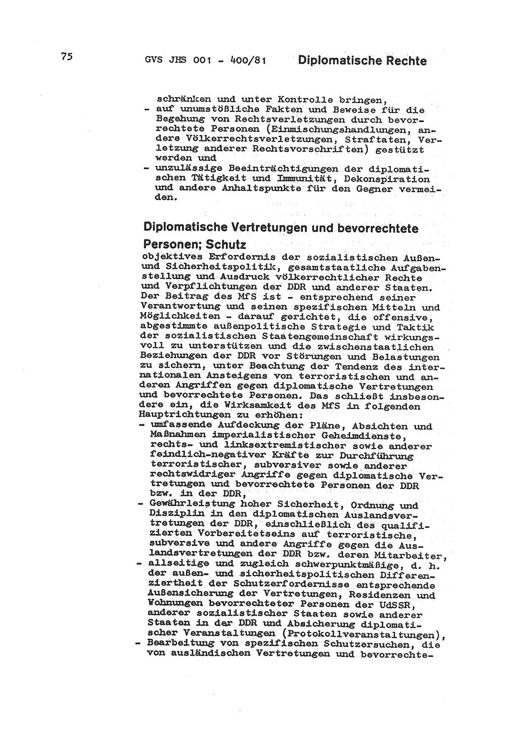 Wörterbuch der politisch-operativen Arbeit, Ministerium für Staatssicherheit (MfS) [Deutsche Demokratische Republik (DDR)], Juristische Hochschule (JHS), Geheime Verschlußsache (GVS) o001-400/81, Potsdam 1985, Blatt 75 (Wb. pol.-op. Arb. MfS DDR JHS GVS o001-400/81 1985, Bl. 75)