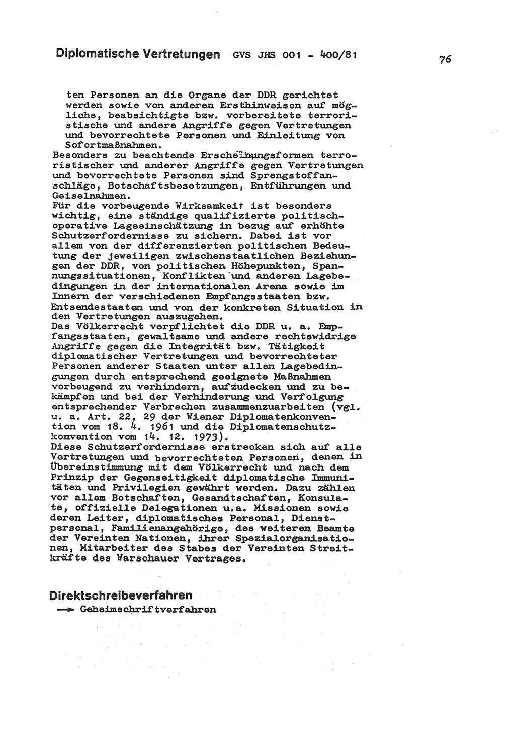 Wörterbuch der politisch-operativen Arbeit, Ministerium für Staatssicherheit (MfS) [Deutsche Demokratische Republik (DDR)], Juristische Hochschule (JHS), Geheime Verschlußsache (GVS) o001-400/81, Potsdam 1985, Blatt 76 (Wb. pol.-op. Arb. MfS DDR JHS GVS o001-400/81 1985, Bl. 76)