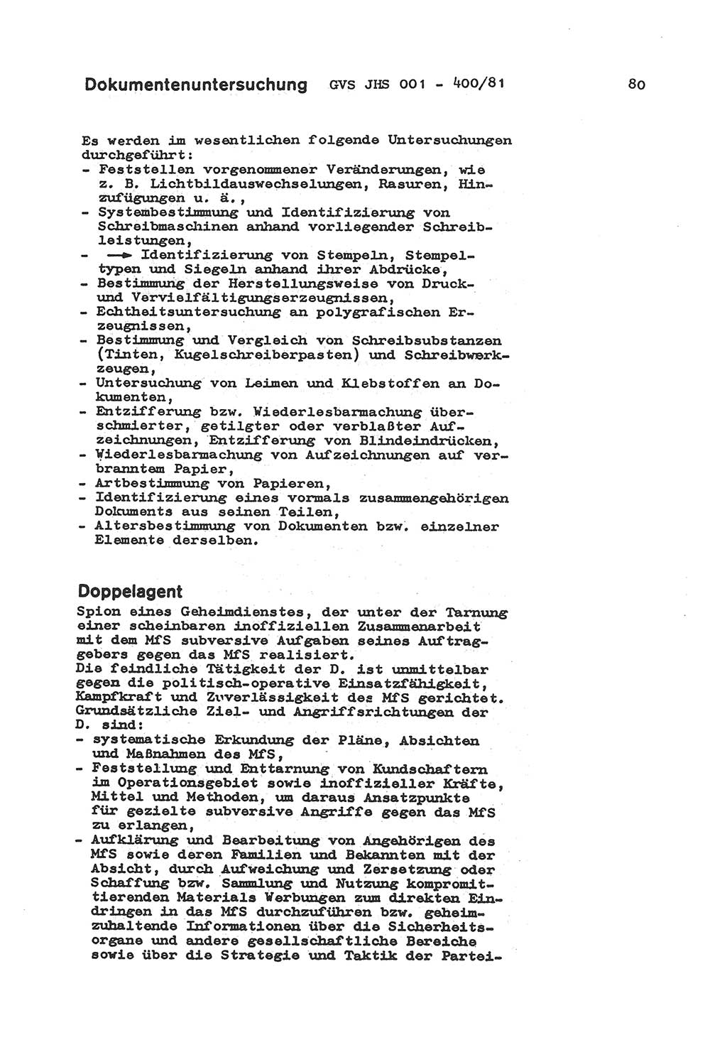 Wörterbuch der politisch-operativen Arbeit, Ministerium für Staatssicherheit (MfS) [Deutsche Demokratische Republik (DDR)], Juristische Hochschule (JHS), Geheime Verschlußsache (GVS) o001-400/81, Potsdam 1985, Blatt 80 (Wb. pol.-op. Arb. MfS DDR JHS GVS o001-400/81 1985, Bl. 80)