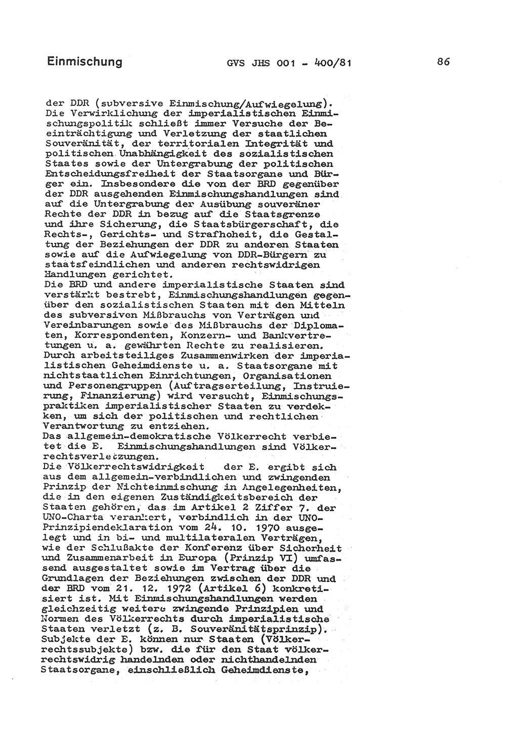 Wörterbuch der politisch-operativen Arbeit, Ministerium für Staatssicherheit (MfS) [Deutsche Demokratische Republik (DDR)], Juristische Hochschule (JHS), Geheime Verschlußsache (GVS) o001-400/81, Potsdam 1985, Blatt 86 (Wb. pol.-op. Arb. MfS DDR JHS GVS o001-400/81 1985, Bl. 86)