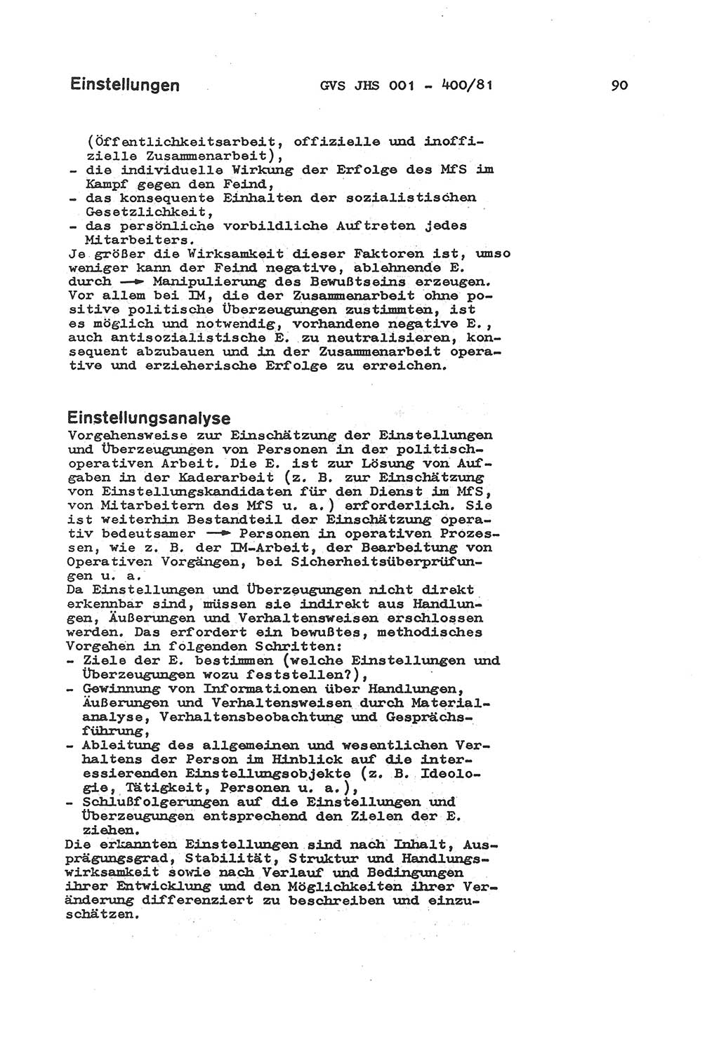 Wörterbuch der politisch-operativen Arbeit, Ministerium für Staatssicherheit (MfS) [Deutsche Demokratische Republik (DDR)], Juristische Hochschule (JHS), Geheime Verschlußsache (GVS) o001-400/81, Potsdam 1985, Blatt 90 (Wb. pol.-op. Arb. MfS DDR JHS GVS o001-400/81 1985, Bl. 90)