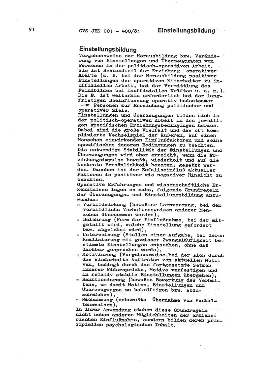 Wörterbuch der politisch-operativen Arbeit, Ministerium für Staatssicherheit (MfS) [Deutsche Demokratische Republik (DDR)], Juristische Hochschule (JHS), Geheime Verschlußsache (GVS) o001-400/81, Potsdam 1985, Blatt 91 (Wb. pol.-op. Arb. MfS DDR JHS GVS o001-400/81 1985, Bl. 91)