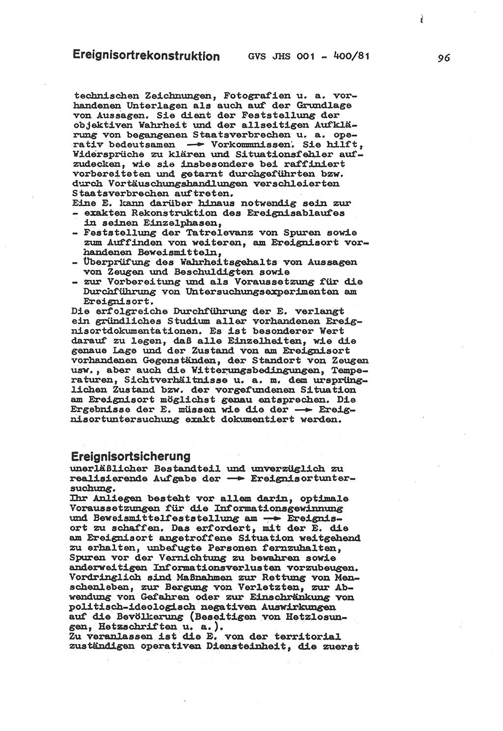 Wörterbuch der politisch-operativen Arbeit, Ministerium für Staatssicherheit (MfS) [Deutsche Demokratische Republik (DDR)], Juristische Hochschule (JHS), Geheime Verschlußsache (GVS) o001-400/81, Potsdam 1985, Blatt 96 (Wb. pol.-op. Arb. MfS DDR JHS GVS o001-400/81 1985, Bl. 96)