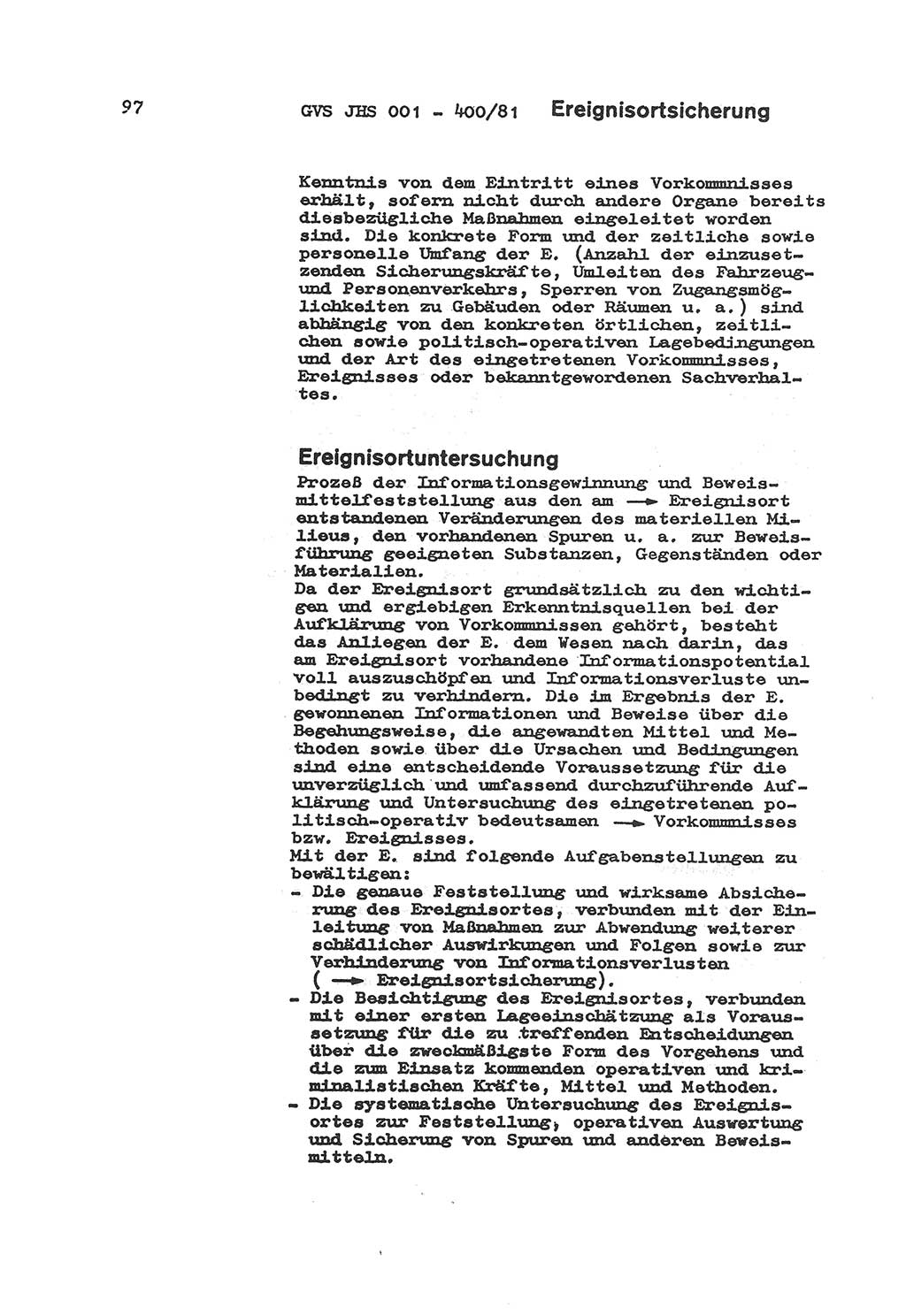 Wörterbuch der politisch-operativen Arbeit, Ministerium für Staatssicherheit (MfS) [Deutsche Demokratische Republik (DDR)], Juristische Hochschule (JHS), Geheime Verschlußsache (GVS) o001-400/81, Potsdam 1985, Blatt 97 (Wb. pol.-op. Arb. MfS DDR JHS GVS o001-400/81 1985, Bl. 97)