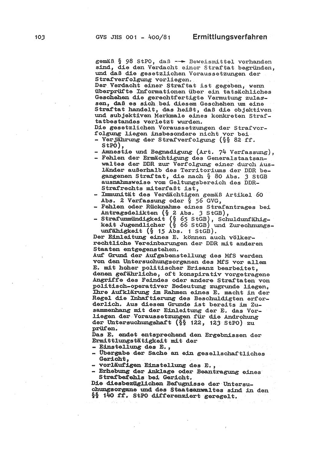 Wörterbuch der politisch-operativen Arbeit, Ministerium für Staatssicherheit (MfS) [Deutsche Demokratische Republik (DDR)], Juristische Hochschule (JHS), Geheime Verschlußsache (GVS) o001-400/81, Potsdam 1985, Blatt 103 (Wb. pol.-op. Arb. MfS DDR JHS GVS o001-400/81 1985, Bl. 103)