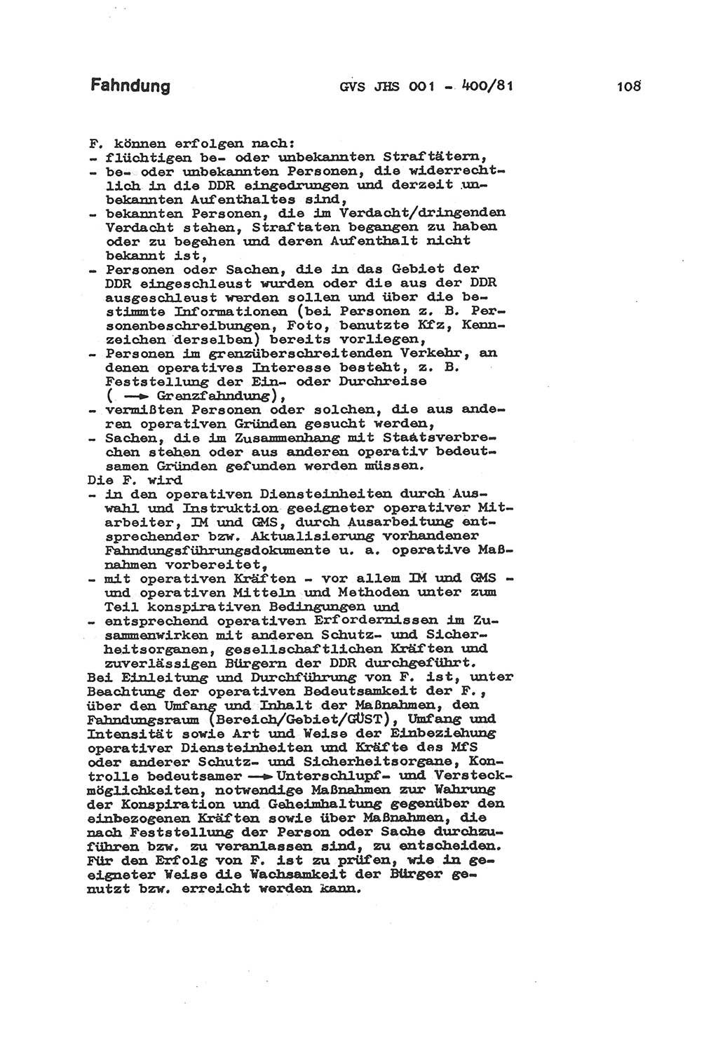 Wörterbuch der politisch-operativen Arbeit, Ministerium für Staatssicherheit (MfS) [Deutsche Demokratische Republik (DDR)], Juristische Hochschule (JHS), Geheime Verschlußsache (GVS) o001-400/81, Potsdam 1985, Blatt 108 (Wb. pol.-op. Arb. MfS DDR JHS GVS o001-400/81 1985, Bl. 108)