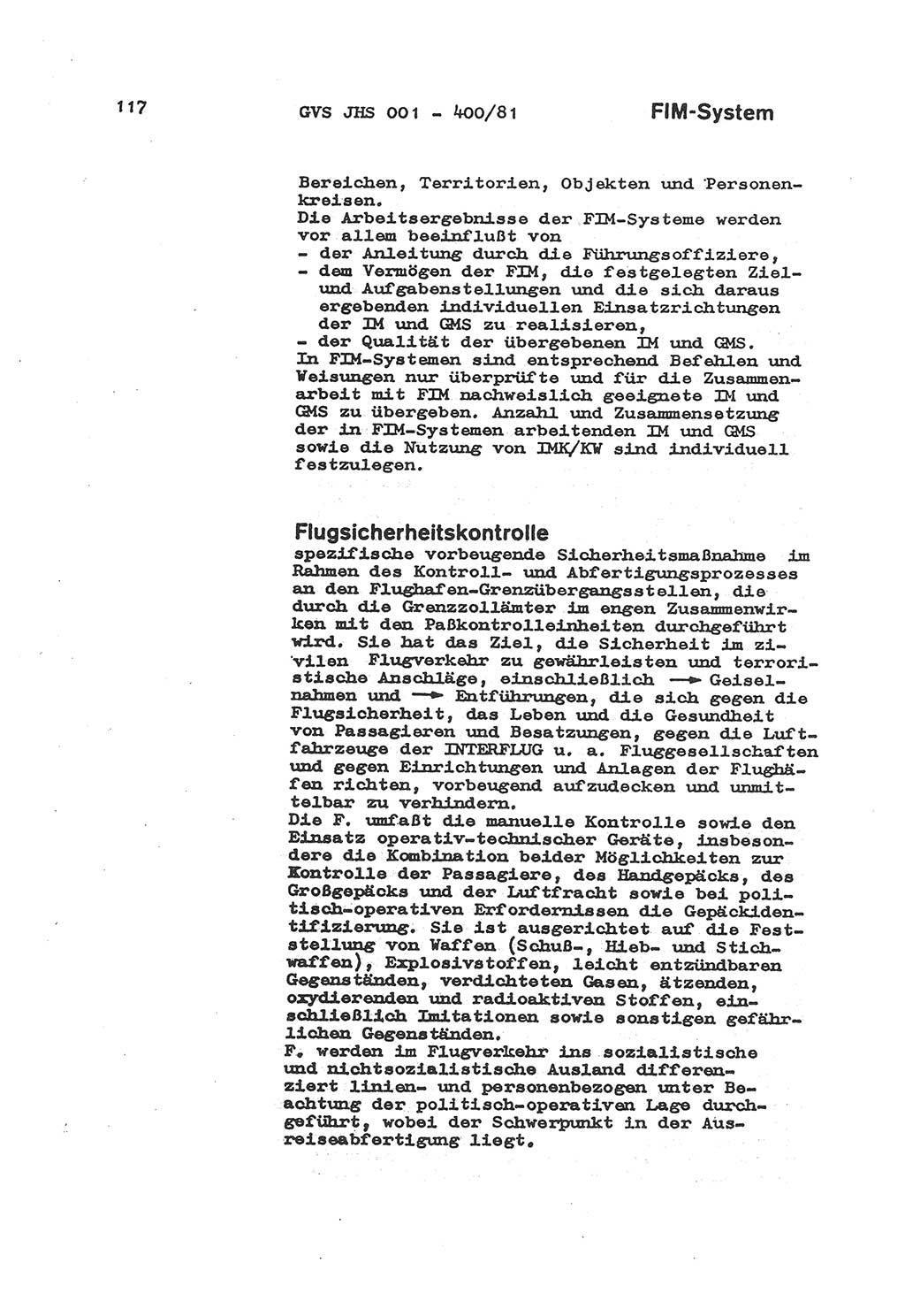 Wörterbuch der politisch-operativen Arbeit, Ministerium für Staatssicherheit (MfS) [Deutsche Demokratische Republik (DDR)], Juristische Hochschule (JHS), Geheime Verschlußsache (GVS) o001-400/81, Potsdam 1985, Blatt 117 (Wb. pol.-op. Arb. MfS DDR JHS GVS o001-400/81 1985, Bl. 117)