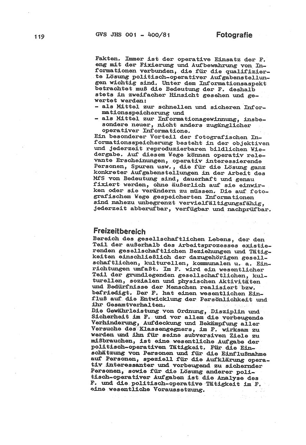 Wörterbuch der politisch-operativen Arbeit, Ministerium für Staatssicherheit (MfS) [Deutsche Demokratische Republik (DDR)], Juristische Hochschule (JHS), Geheime Verschlußsache (GVS) o001-400/81, Potsdam 1985, Blatt 119 (Wb. pol.-op. Arb. MfS DDR JHS GVS o001-400/81 1985, Bl. 119)