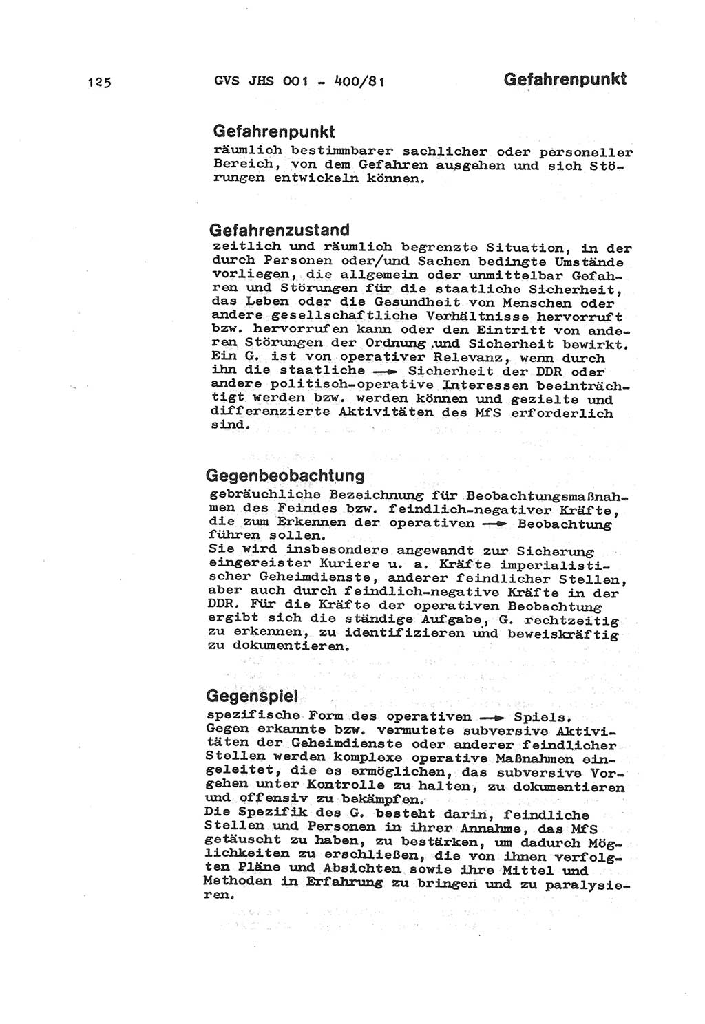 Wörterbuch der politisch-operativen Arbeit, Ministerium für Staatssicherheit (MfS) [Deutsche Demokratische Republik (DDR)], Juristische Hochschule (JHS), Geheime Verschlußsache (GVS) o001-400/81, Potsdam 1985, Blatt 125 (Wb. pol.-op. Arb. MfS DDR JHS GVS o001-400/81 1985, Bl. 125)