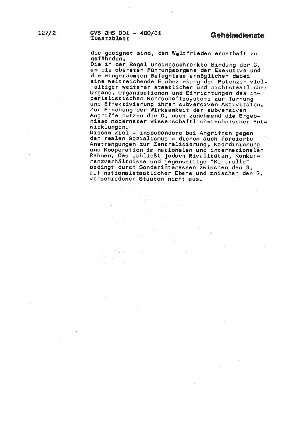 Wörterbuch der politisch-operativen Arbeit, Ministerium für Staatssicherheit (MfS) [Deutsche Demokratische Republik (DDR)], Juristische Hochschule (JHS), Geheime Verschlußsache (GVS) o001-400/81, Potsdam 1985, Blatt 127/2 (Wb. pol.-op. Arb. MfS DDR JHS GVS o001-400/81 1985, Bl. 127/2)