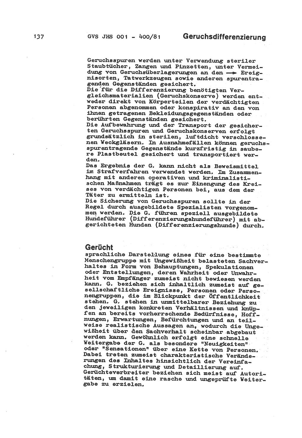 Wörterbuch der politisch-operativen Arbeit, Ministerium für Staatssicherheit (MfS) [Deutsche Demokratische Republik (DDR)], Juristische Hochschule (JHS), Geheime Verschlußsache (GVS) o001-400/81, Potsdam 1985, Blatt 137 (Wb. pol.-op. Arb. MfS DDR JHS GVS o001-400/81 1985, Bl. 137)