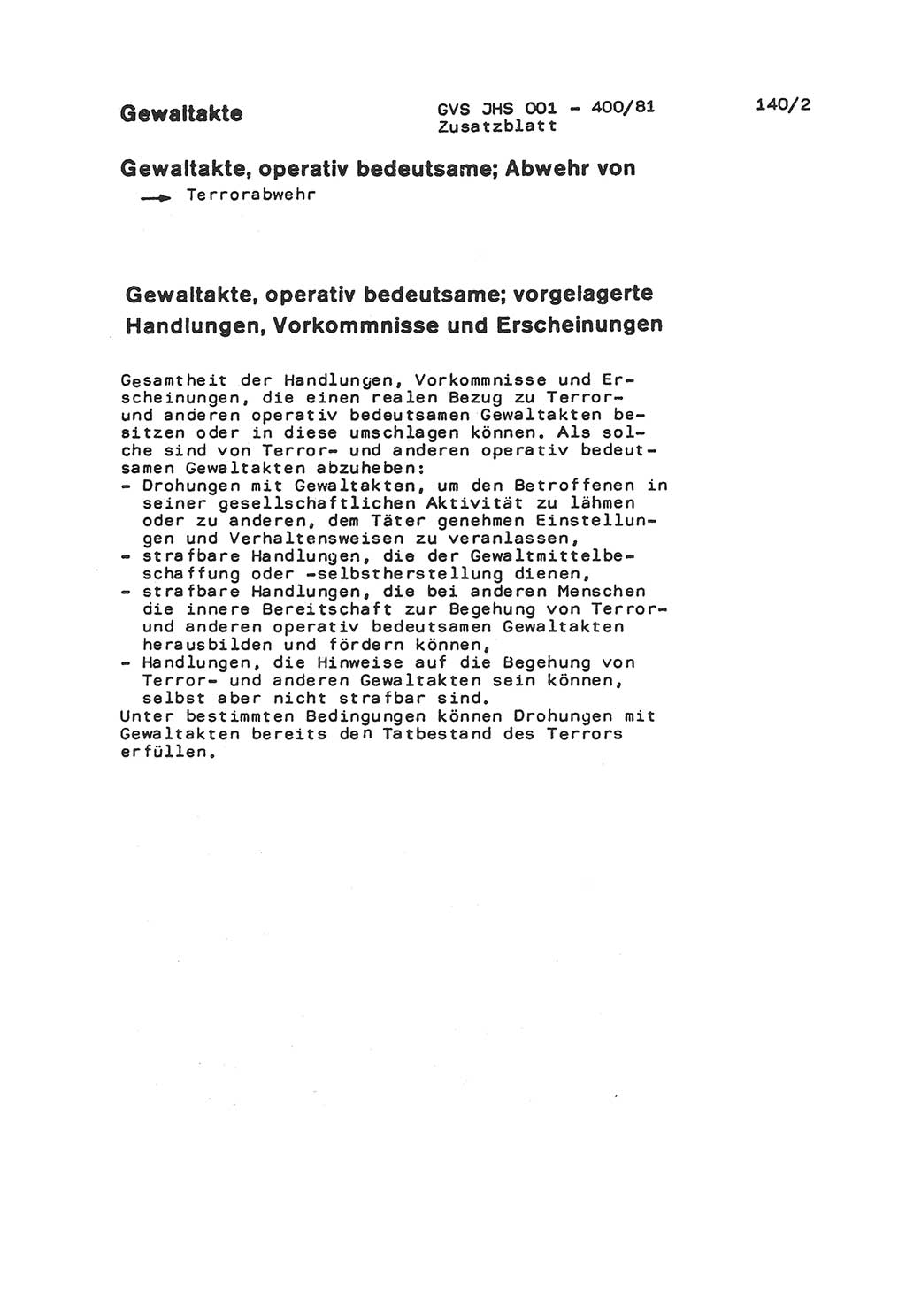 Wörterbuch der politisch-operativen Arbeit, Ministerium für Staatssicherheit (MfS) [Deutsche Demokratische Republik (DDR)], Juristische Hochschule (JHS), Geheime Verschlußsache (GVS) o001-400/81, Potsdam 1985, Blatt 140/2 (Wb. pol.-op. Arb. MfS DDR JHS GVS o001-400/81 1985, Bl. 140/2)