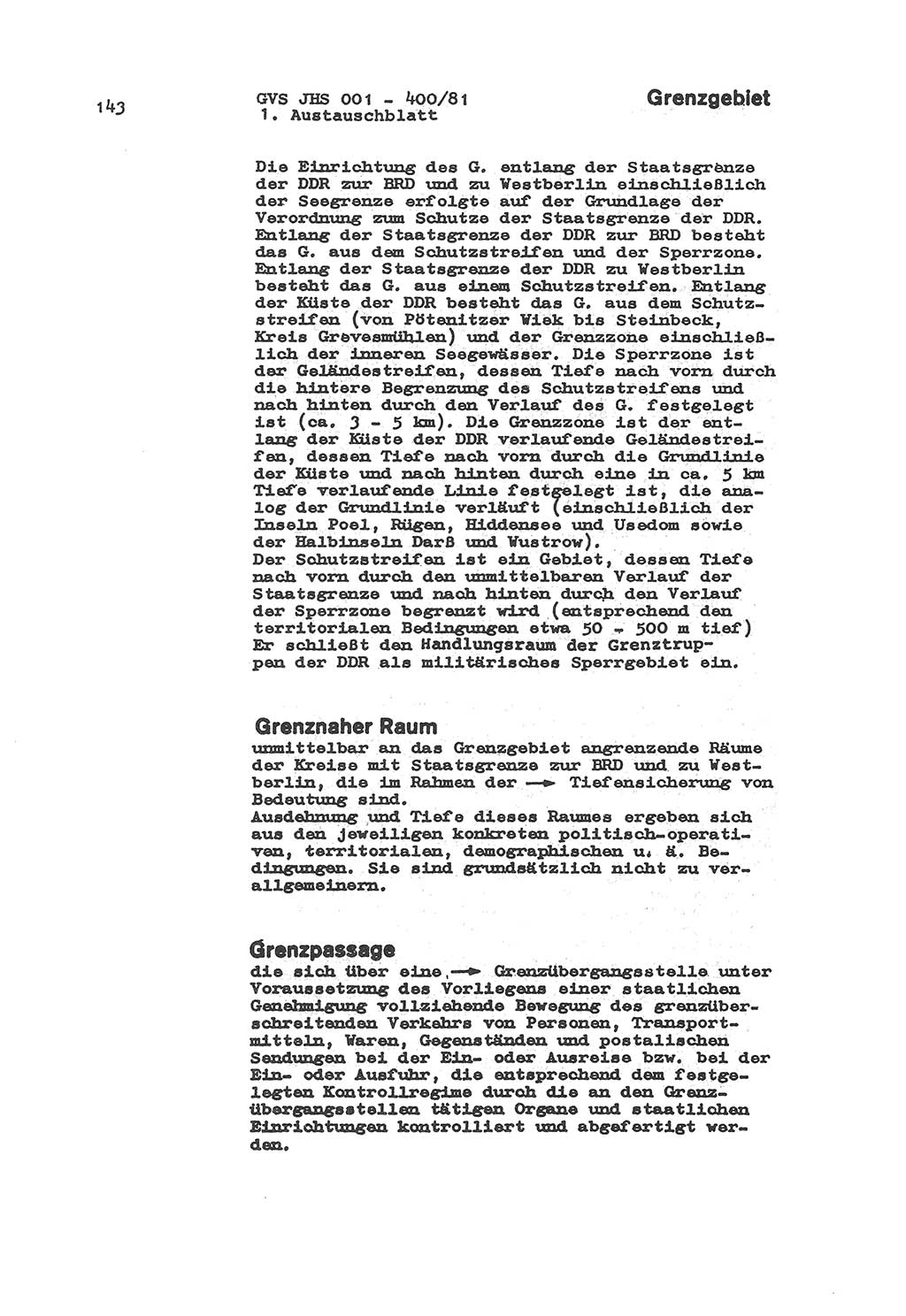 Wörterbuch der politisch-operativen Arbeit, Ministerium für Staatssicherheit (MfS) [Deutsche Demokratische Republik (DDR)], Juristische Hochschule (JHS), Geheime Verschlußsache (GVS) o001-400/81, Potsdam 1985, Blatt 143 (Wb. pol.-op. Arb. MfS DDR JHS GVS o001-400/81 1985, Bl. 143)
