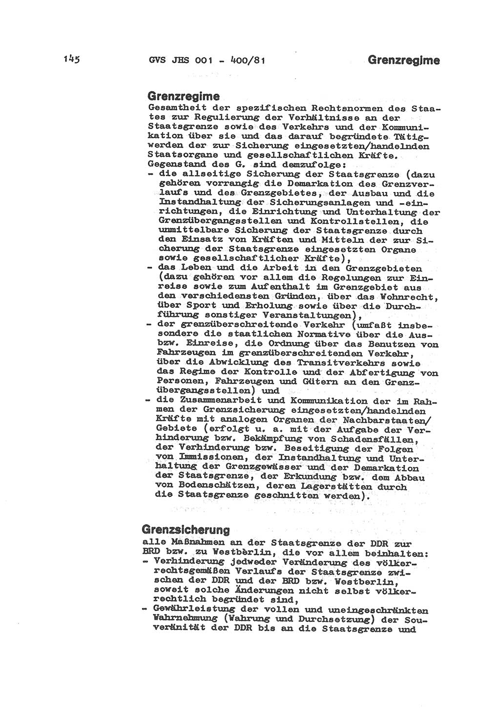 Wörterbuch der politisch-operativen Arbeit, Ministerium für Staatssicherheit (MfS) [Deutsche Demokratische Republik (DDR)], Juristische Hochschule (JHS), Geheime Verschlußsache (GVS) o001-400/81, Potsdam 1985, Blatt 145 (Wb. pol.-op. Arb. MfS DDR JHS GVS o001-400/81 1985, Bl. 145)