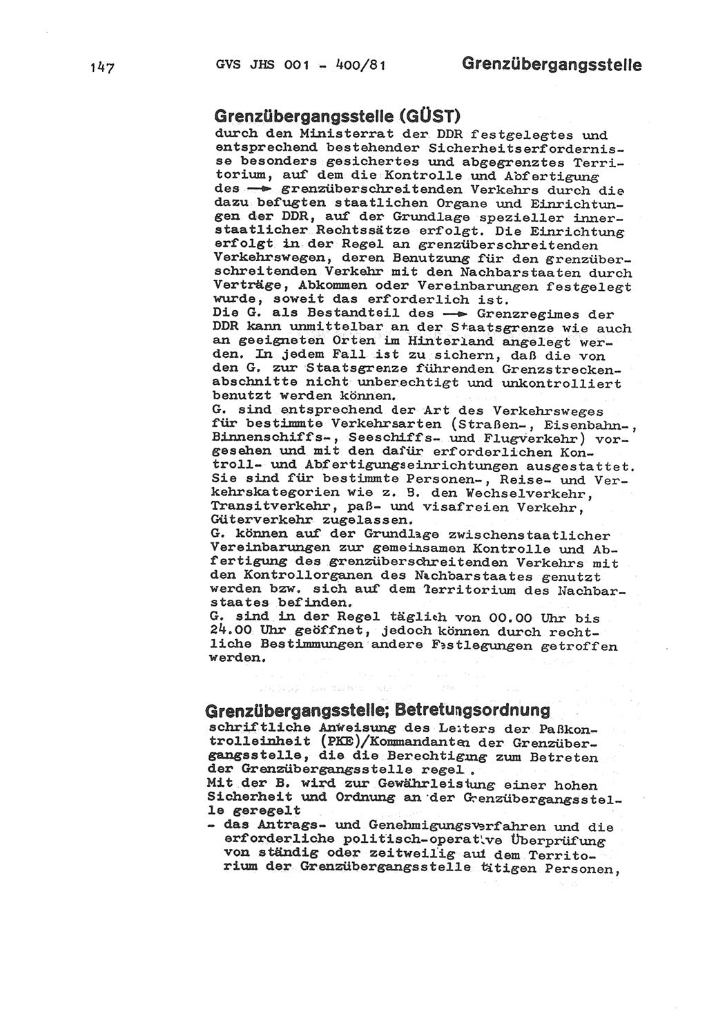 Wörterbuch der politisch-operativen Arbeit, Ministerium für Staatssicherheit (MfS) [Deutsche Demokratische Republik (DDR)], Juristische Hochschule (JHS), Geheime Verschlußsache (GVS) o001-400/81, Potsdam 1985, Blatt 147 (Wb. pol.-op. Arb. MfS DDR JHS GVS o001-400/81 1985, Bl. 147)