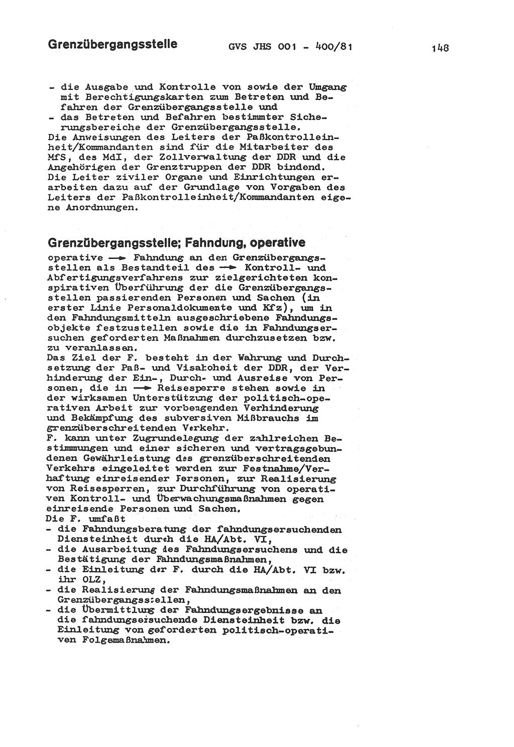 Wörterbuch der politisch-operativen Arbeit, Ministerium für Staatssicherheit (MfS) [Deutsche Demokratische Republik (DDR)], Juristische Hochschule (JHS), Geheime Verschlußsache (GVS) o001-400/81, Potsdam 1985, Blatt 148 (Wb. pol.-op. Arb. MfS DDR JHS GVS o001-400/81 1985, Bl. 148)