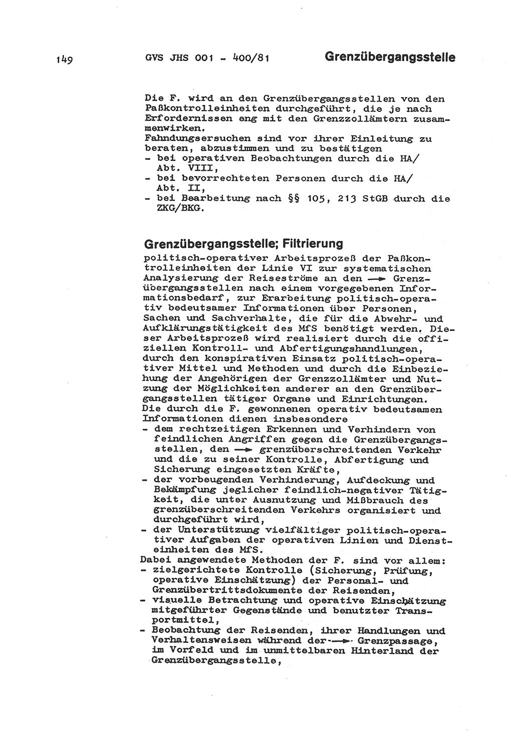Wörterbuch der politisch-operativen Arbeit, Ministerium für Staatssicherheit (MfS) [Deutsche Demokratische Republik (DDR)], Juristische Hochschule (JHS), Geheime Verschlußsache (GVS) o001-400/81, Potsdam 1985, Blatt 149 (Wb. pol.-op. Arb. MfS DDR JHS GVS o001-400/81 1985, Bl. 149)