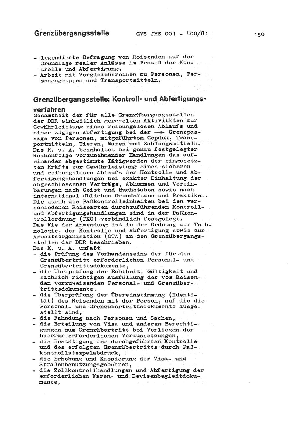 Wörterbuch der politisch-operativen Arbeit, Ministerium für Staatssicherheit (MfS) [Deutsche Demokratische Republik (DDR)], Juristische Hochschule (JHS), Geheime Verschlußsache (GVS) o001-400/81, Potsdam 1985, Blatt 150 (Wb. pol.-op. Arb. MfS DDR JHS GVS o001-400/81 1985, Bl. 150)