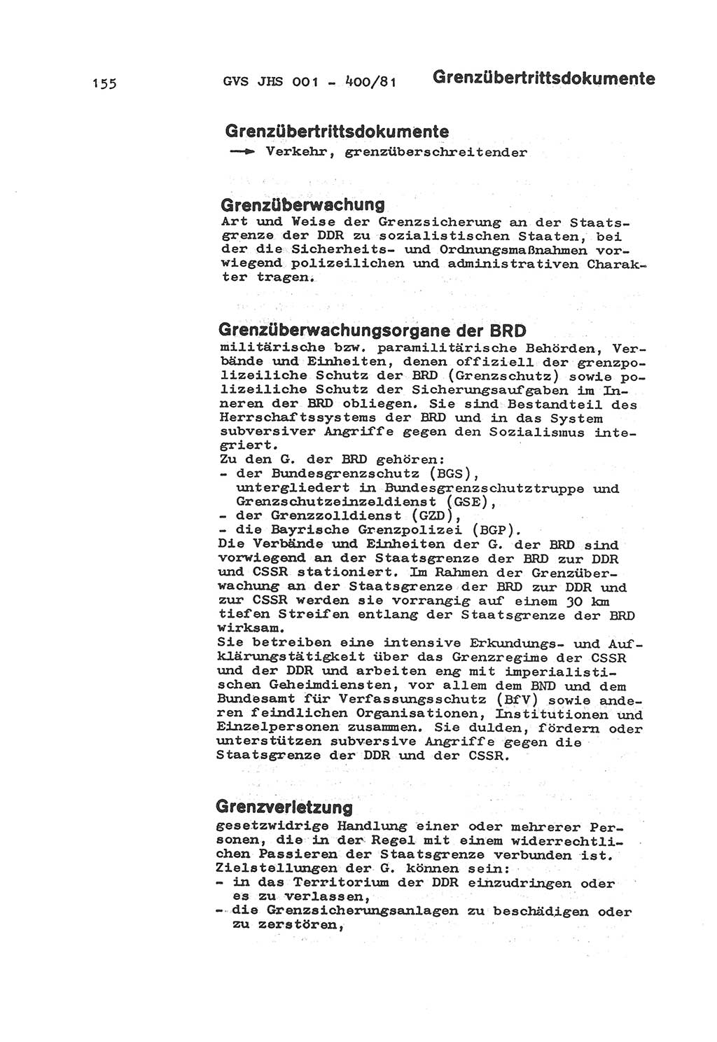 Wörterbuch der politisch-operativen Arbeit, Ministerium für Staatssicherheit (MfS) [Deutsche Demokratische Republik (DDR)], Juristische Hochschule (JHS), Geheime Verschlußsache (GVS) o001-400/81, Potsdam 1985, Blatt 155 (Wb. pol.-op. Arb. MfS DDR JHS GVS o001-400/81 1985, Bl. 155)